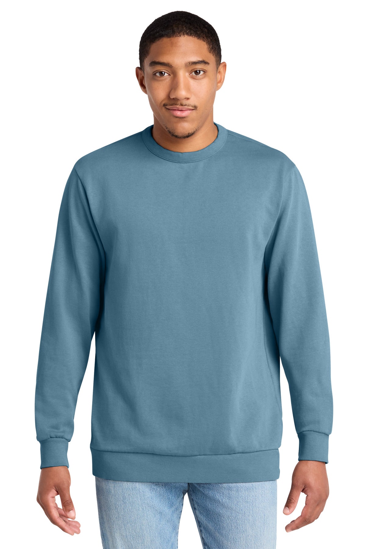 Custom Embroidered District Sweatshirts in Dusk Blue