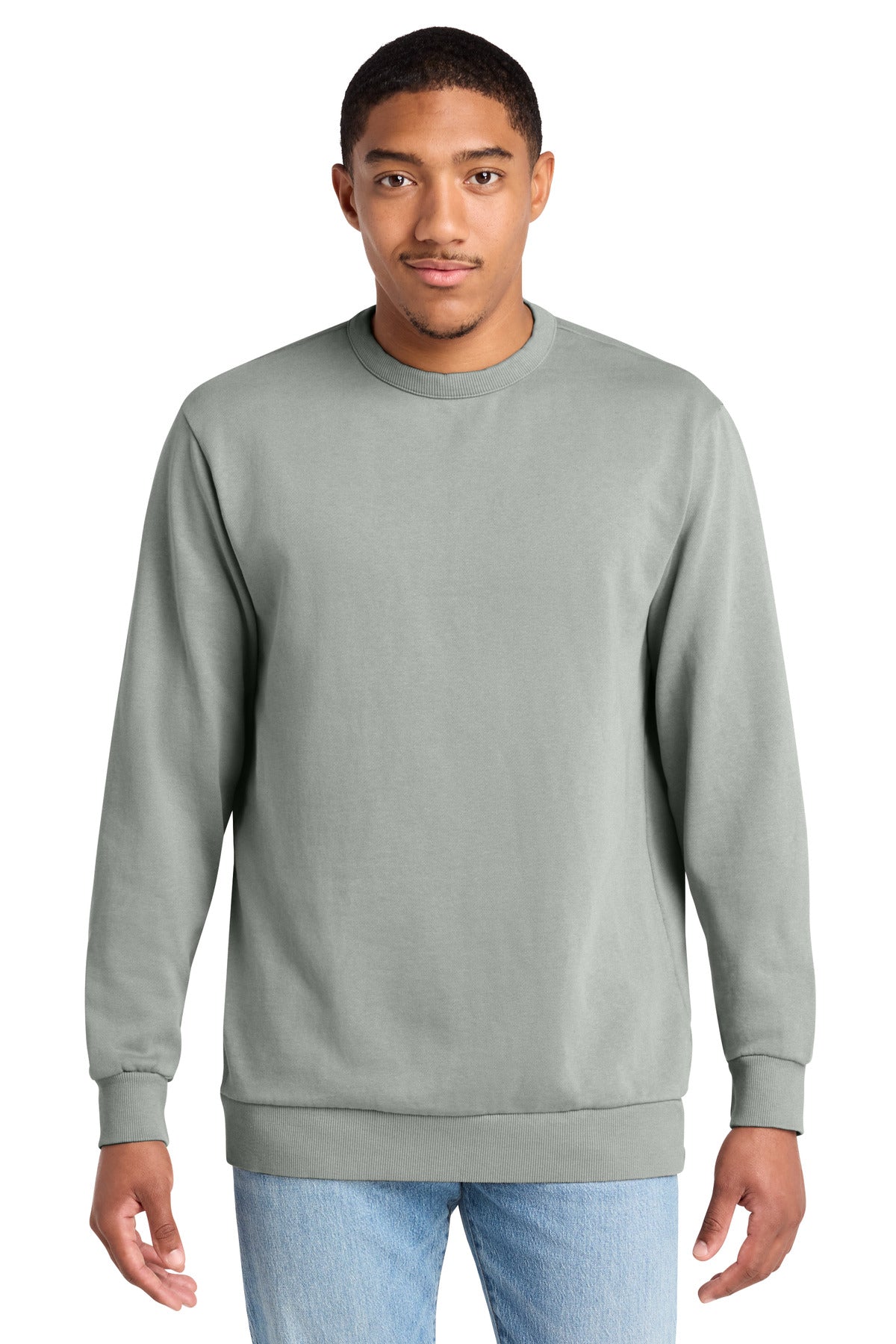 Custom Embroidered District Sweatshirts in Gusty Grey