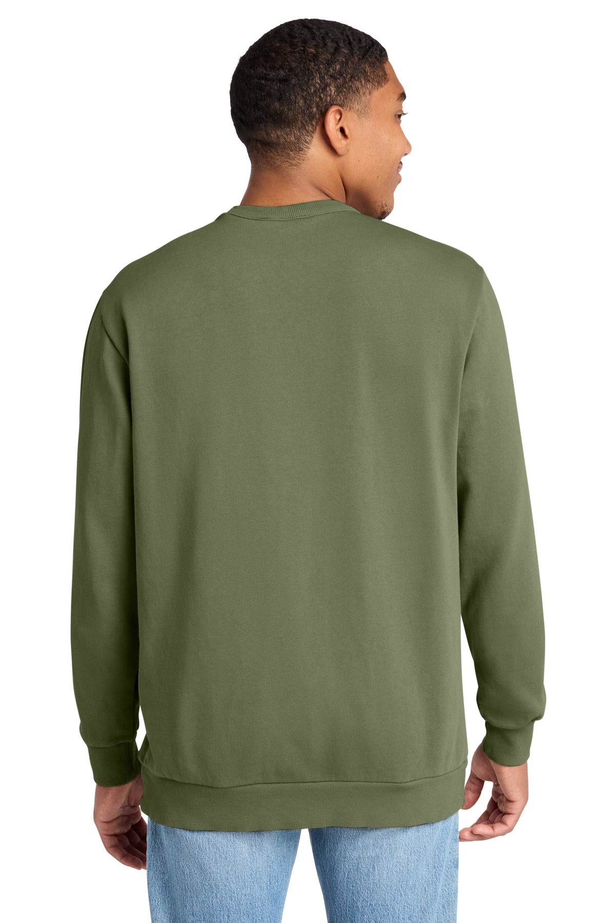 Custom Embroidered District Sweatshirts in Olive Drab Green