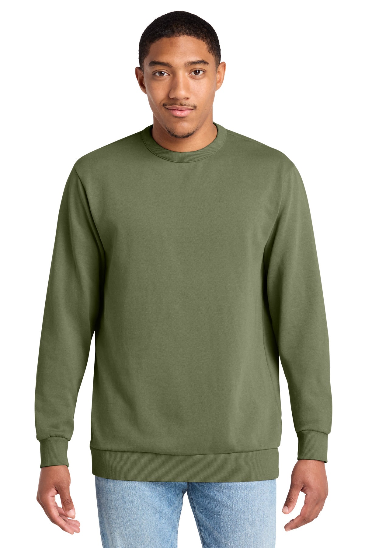 Custom Embroidered District Sweatshirts in Olive Drab Green