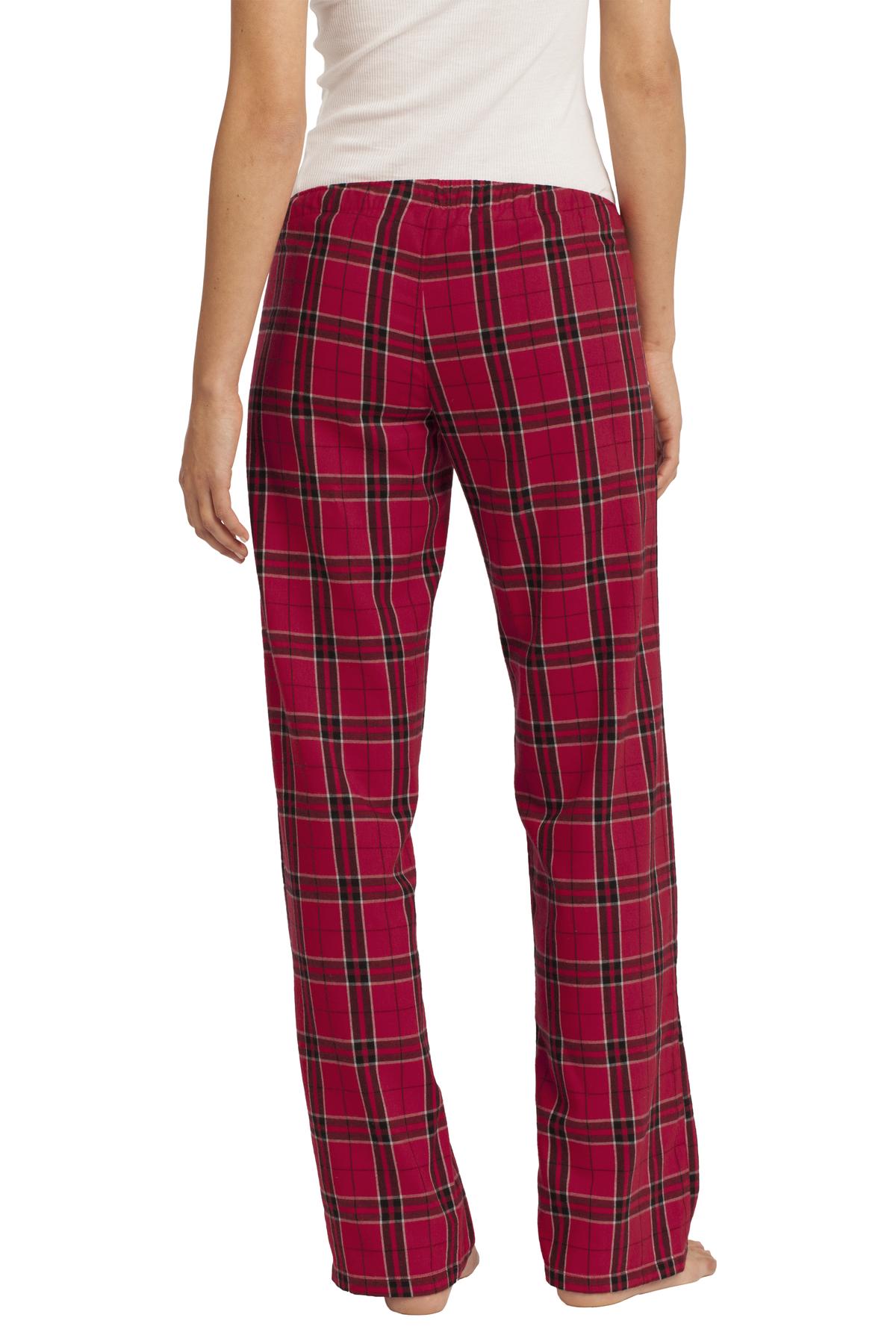 Custom Embroidered District Women's Flannel Plaid Pant. DT2800,New Red