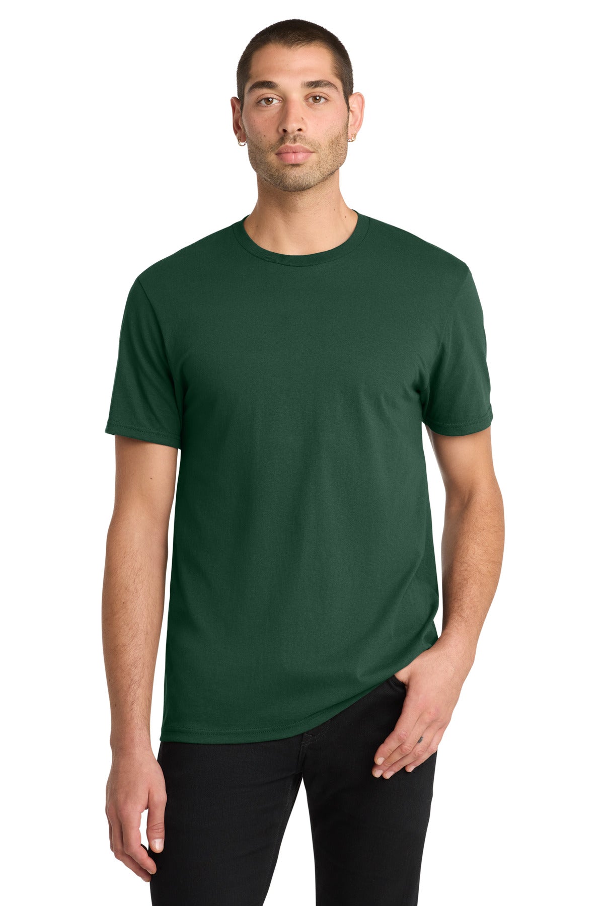 Custom Embroidered District T-Shirts  in Forest Green