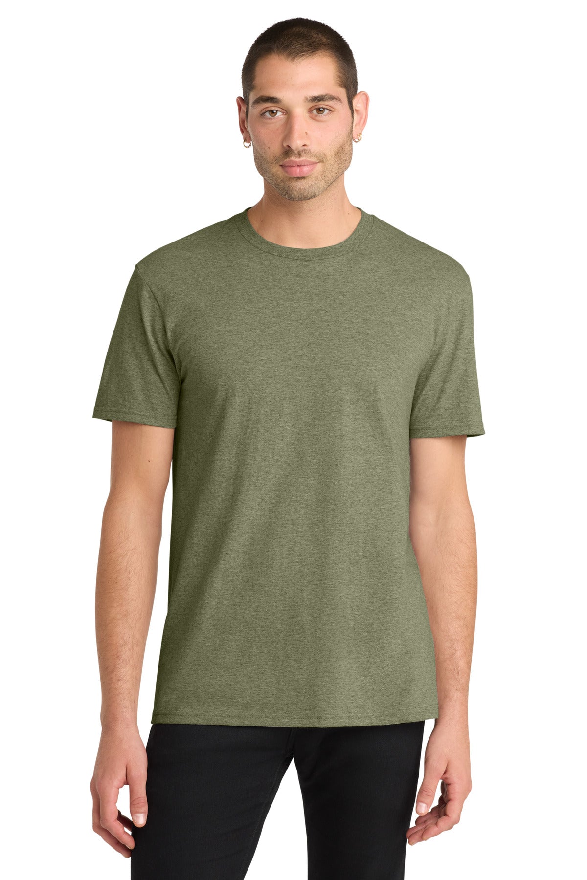 Custom Embroidered District T-Shirts  in Military Green Frost