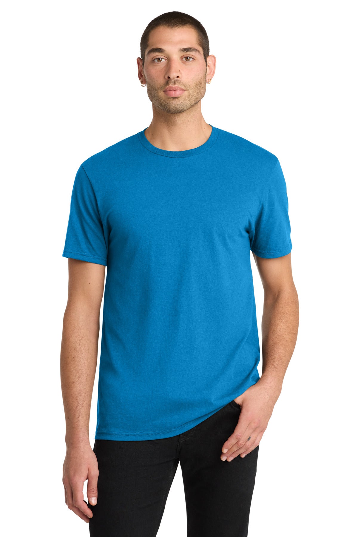 Custom Embroidered District T-Shirts  in Neon Blue