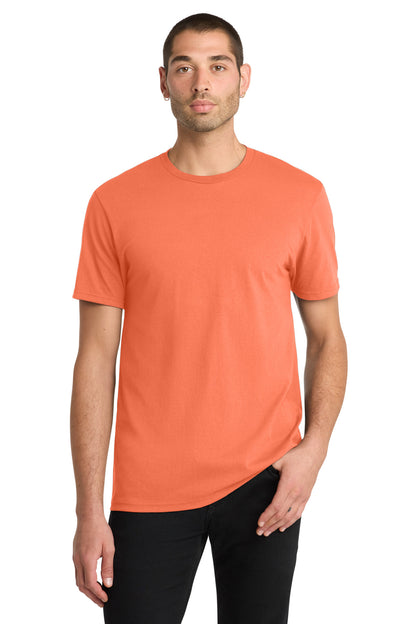 Custom Embroidered District T-Shirts  in Neon Orange