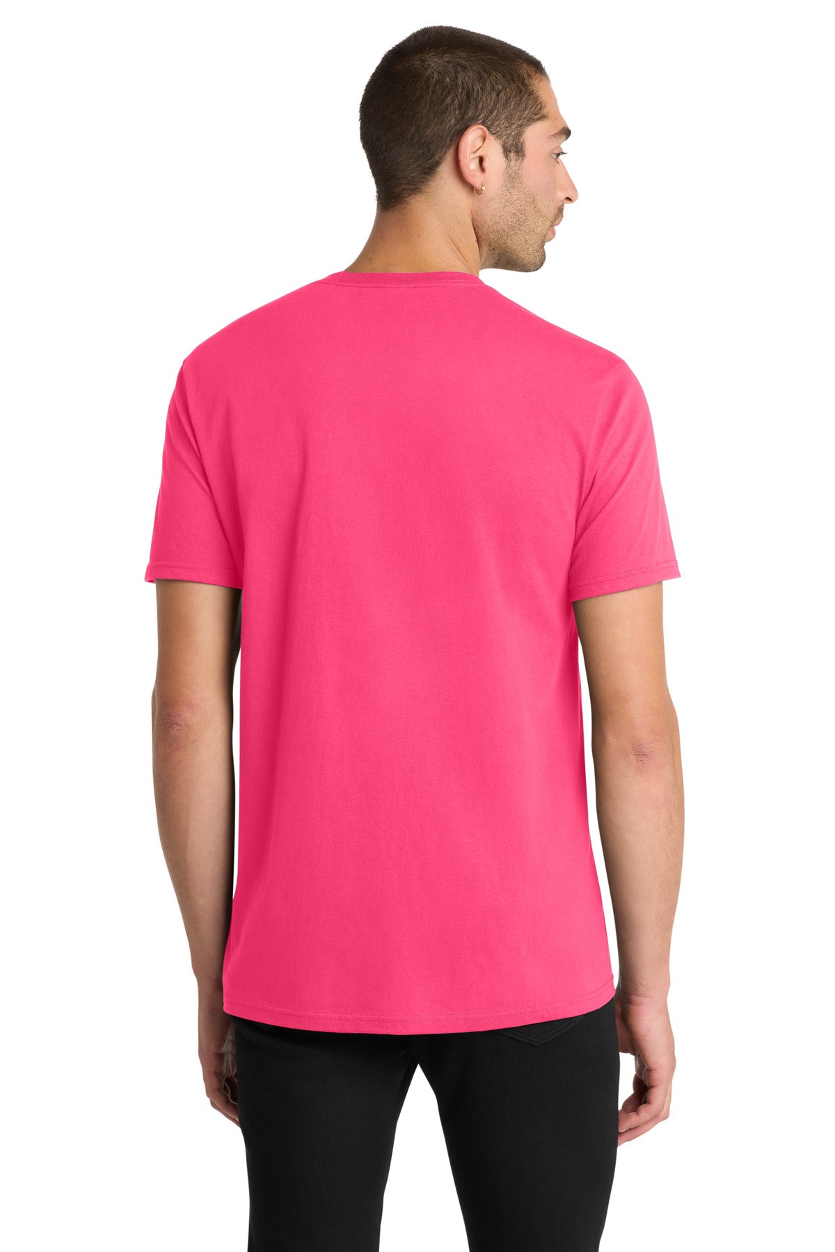 Custom Embroidered District T-Shirts  in Neon Pink