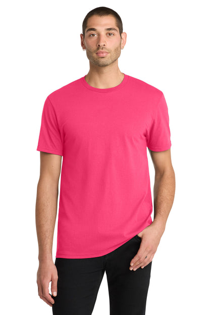Custom Embroidered District T-Shirts  in Neon Pink