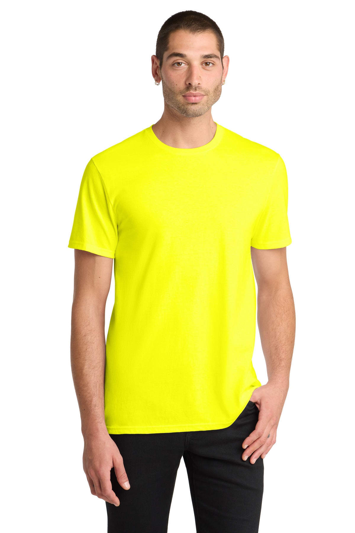 Custom Embroidered District T-Shirts  in Neon Yellow