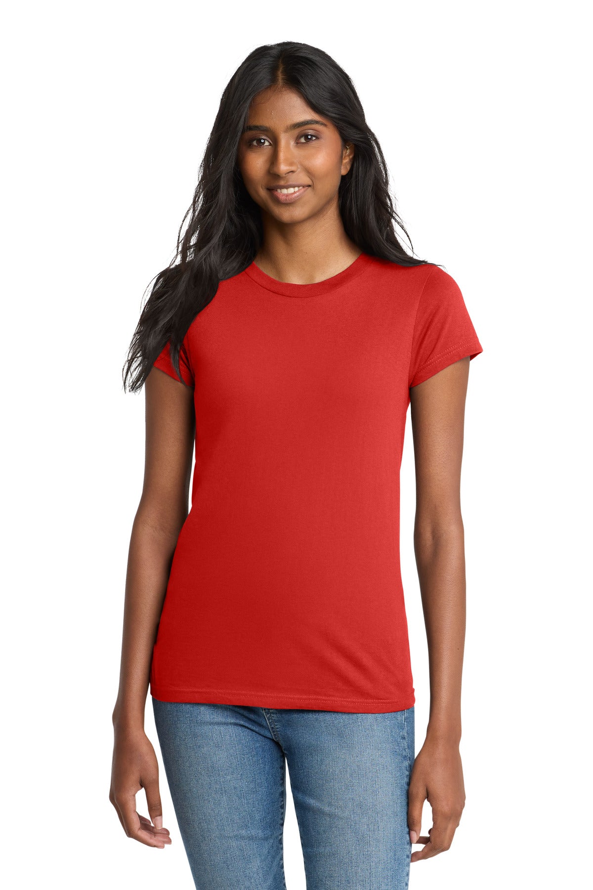 Custom Embroidered District T-Shirts  in New Red