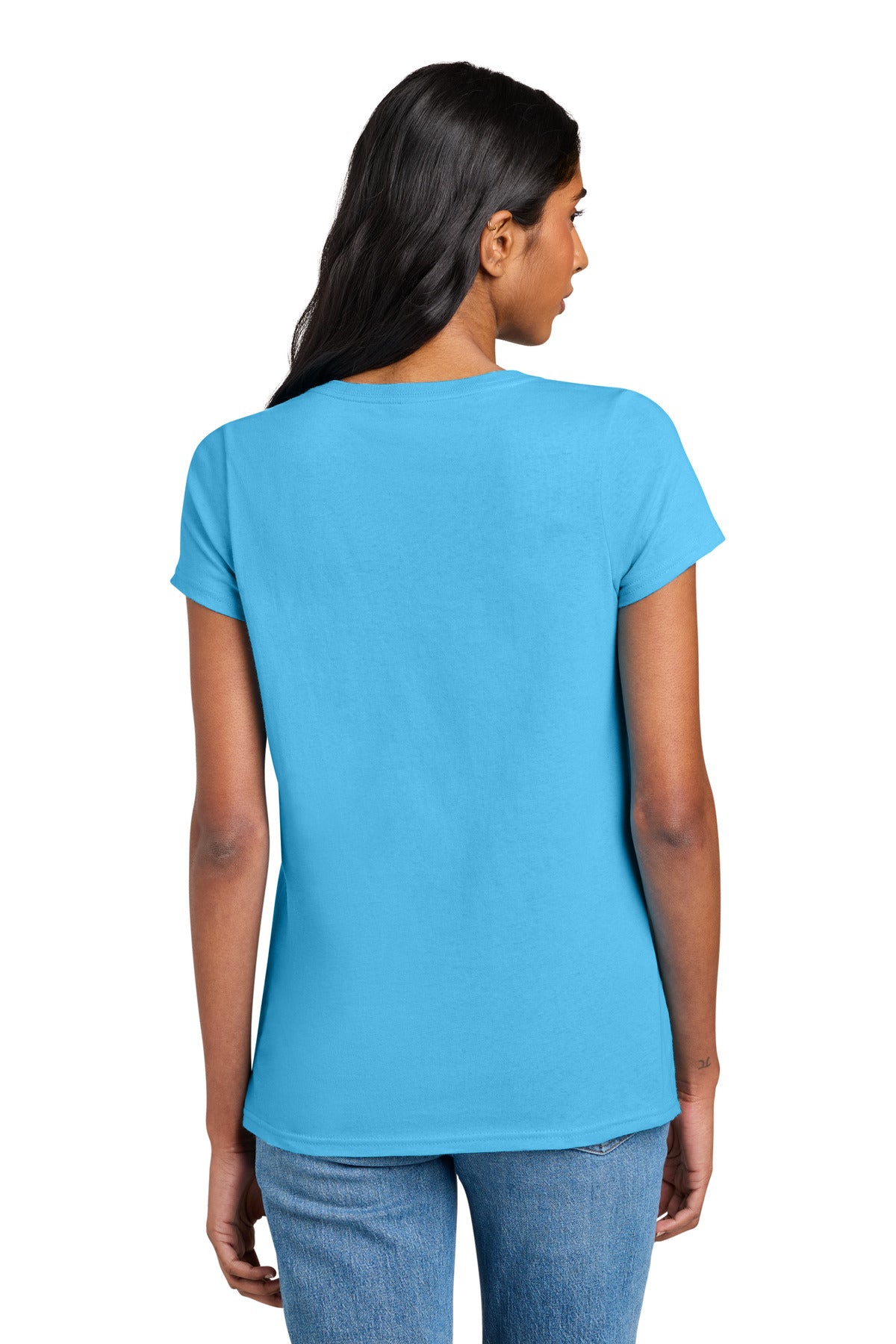 Custom Embroidered District T-Shirts  in Aquatic Blue