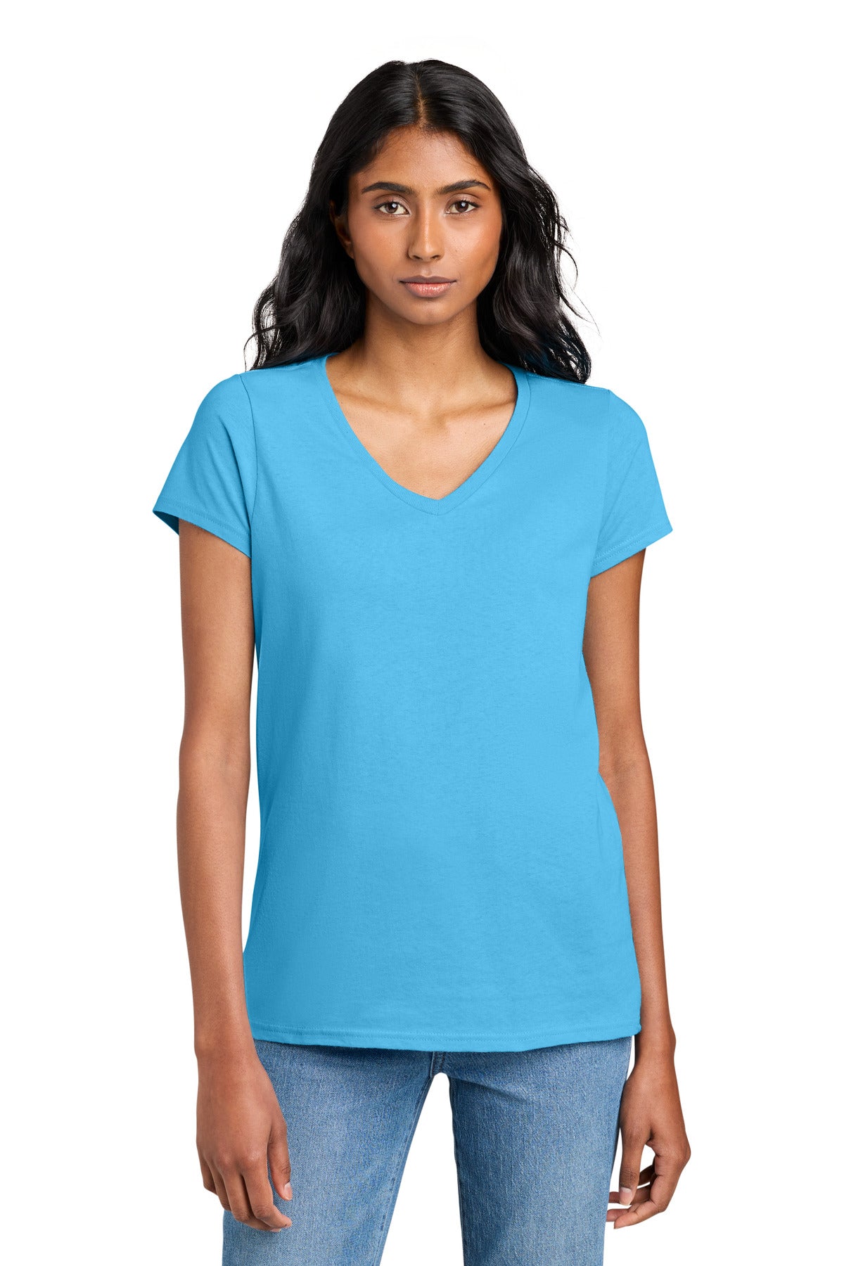 Custom Embroidered District T-Shirts  in Aquatic Blue