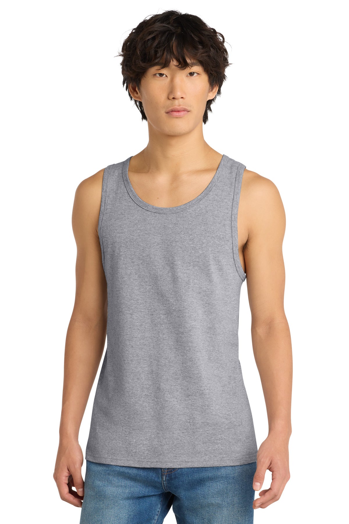 Custom Embroidered District T-Shirts  in Heather Grey