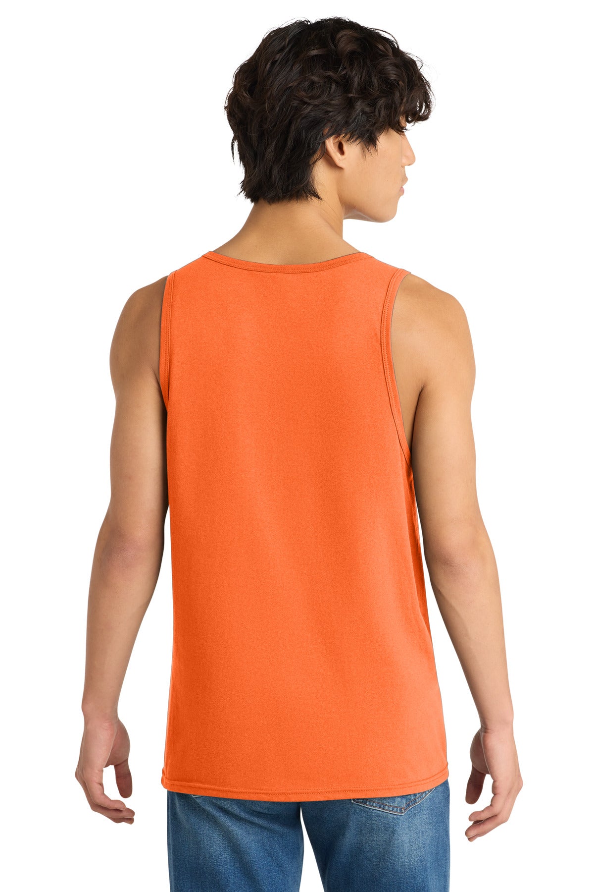 Custom Embroidered District T-Shirts  in Neon Orange
