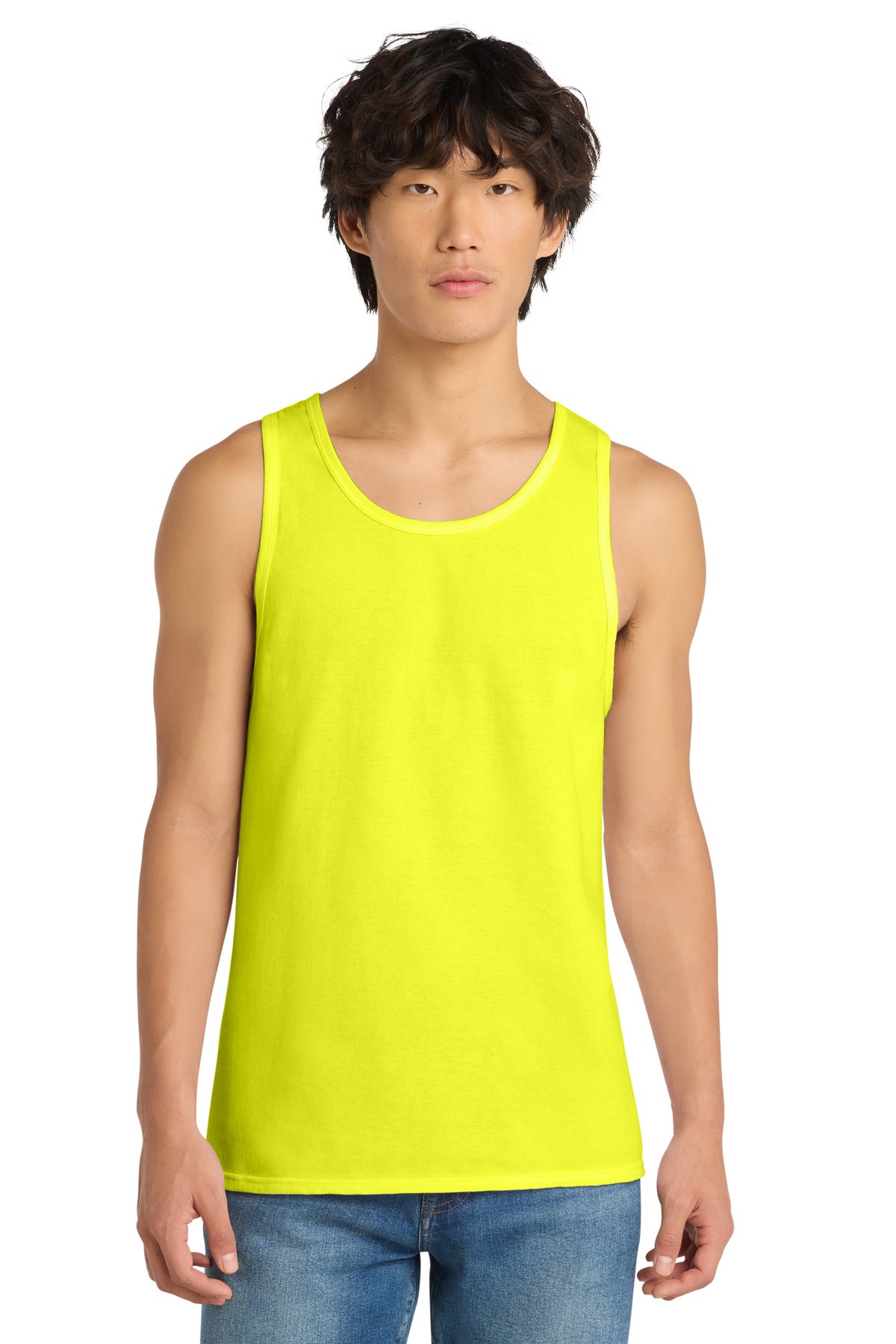 Custom Embroidered District T-Shirts  in Neon Yellow