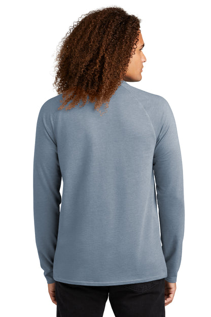 Custom Embroidered District Featherweight French Terry Long Sleeve Crewneck DT572,Flint Blue Heather