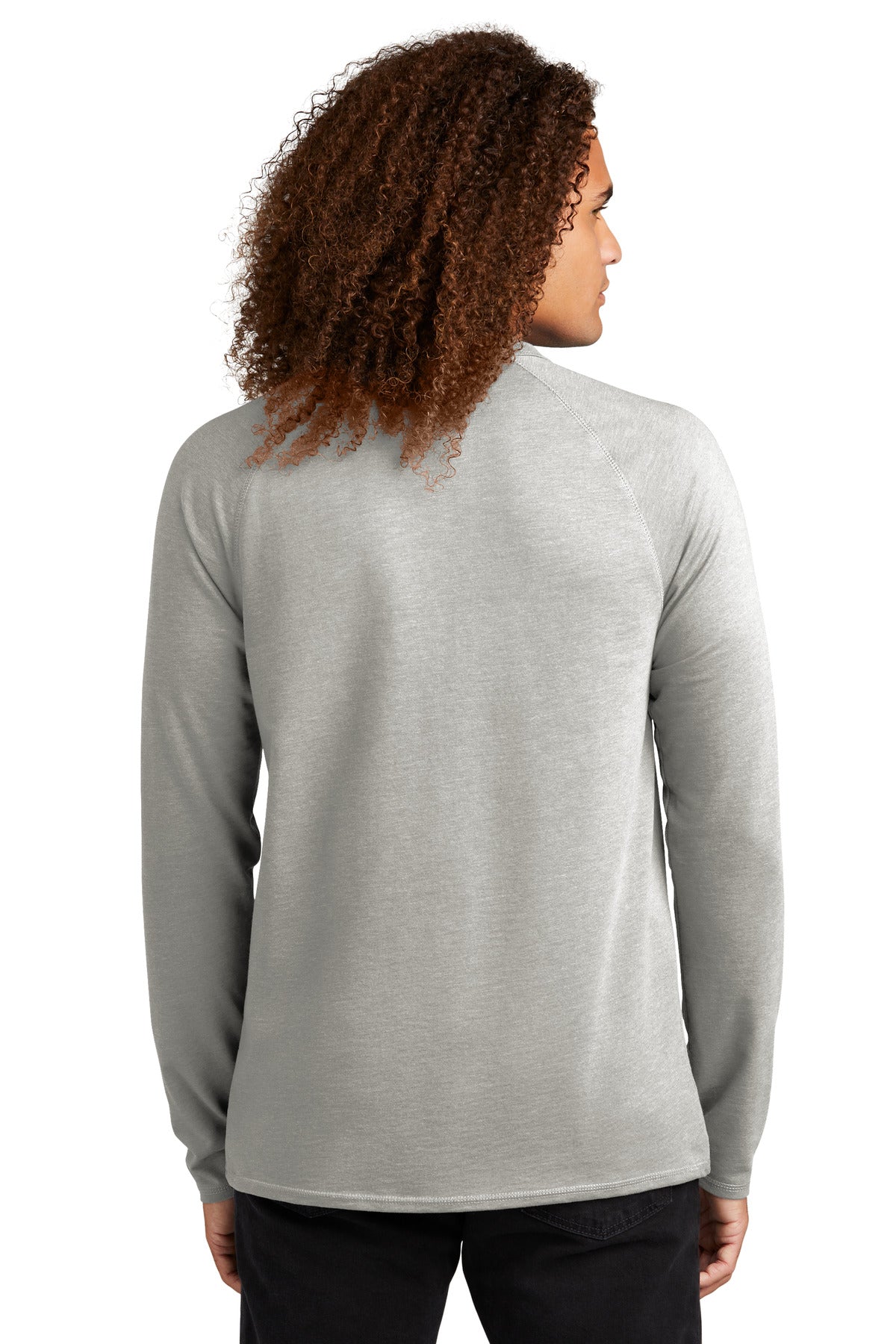 Custom Embroidered District Featherweight French Terry Long Sleeve Crewneck DT572,Light Heather Grey
