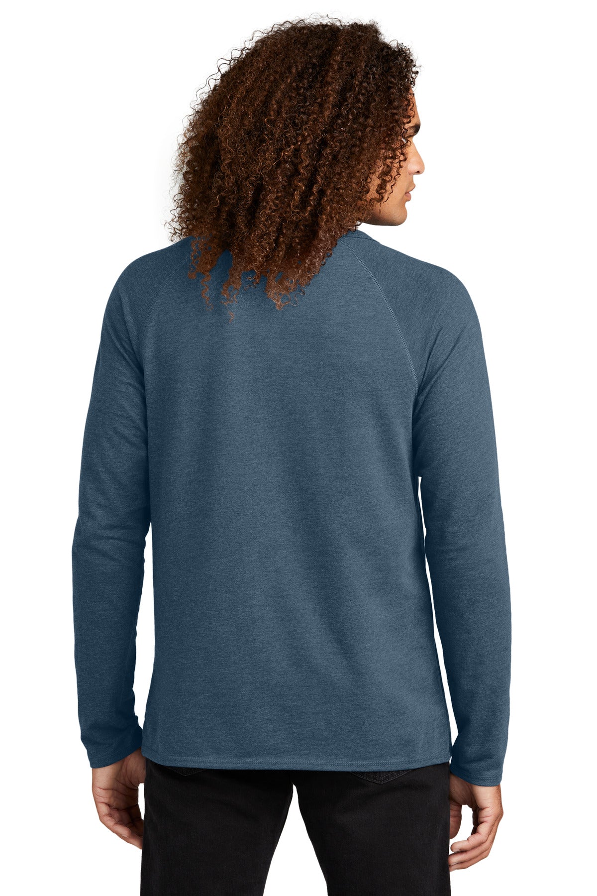 Custom Embroidered District Featherweight French Terry Long Sleeve Crewneck DT572,Washed Indigo