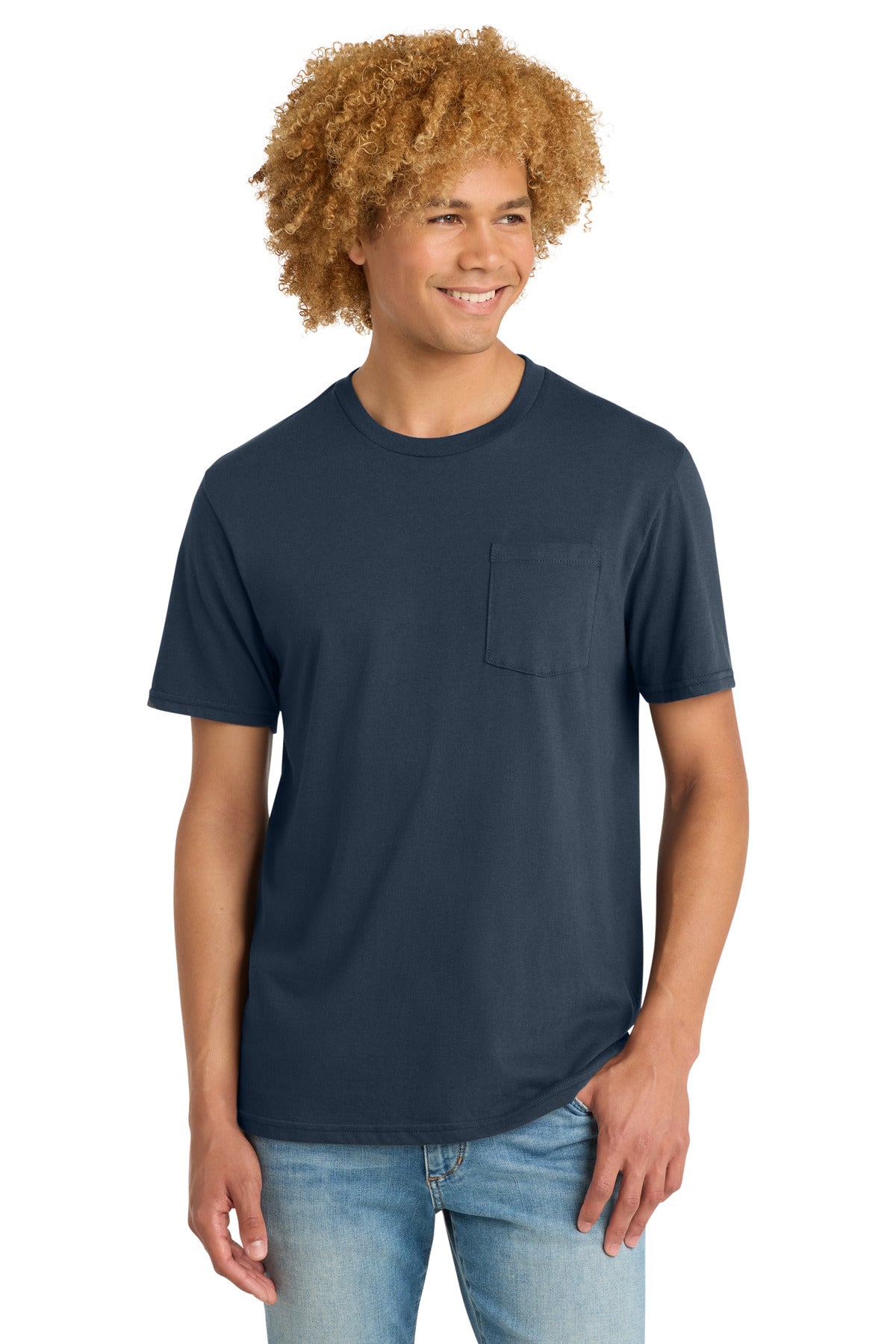 Custom Embroidered District T-Shirts  in New Navy