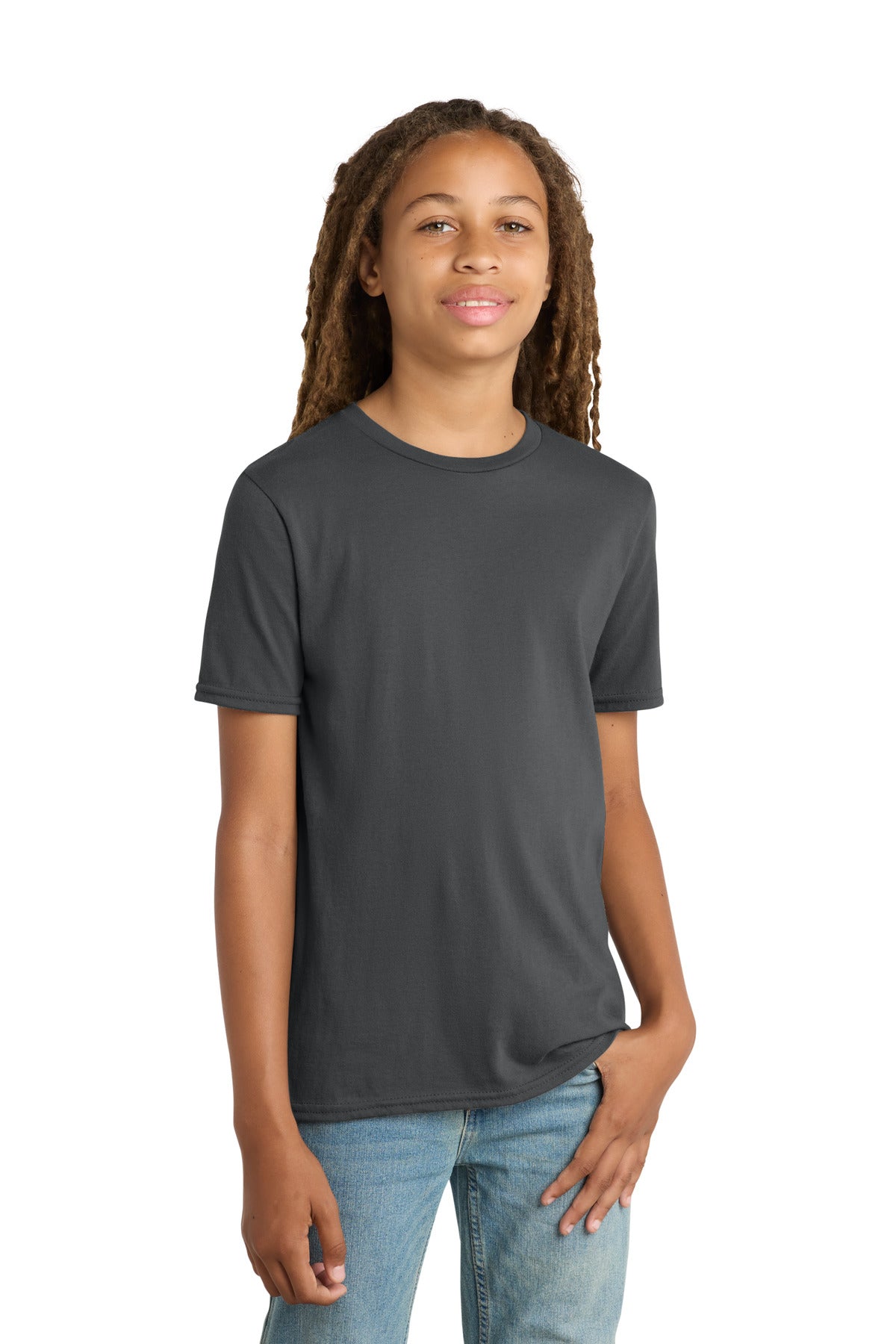 Custom Embroidered District T-Shirts  in Charcoal
