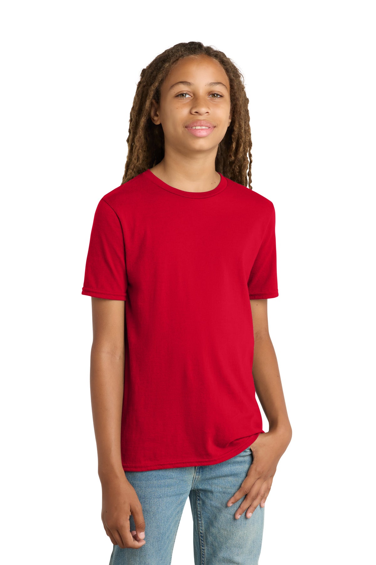 Custom Embroidered District T-Shirts  in Classic Red