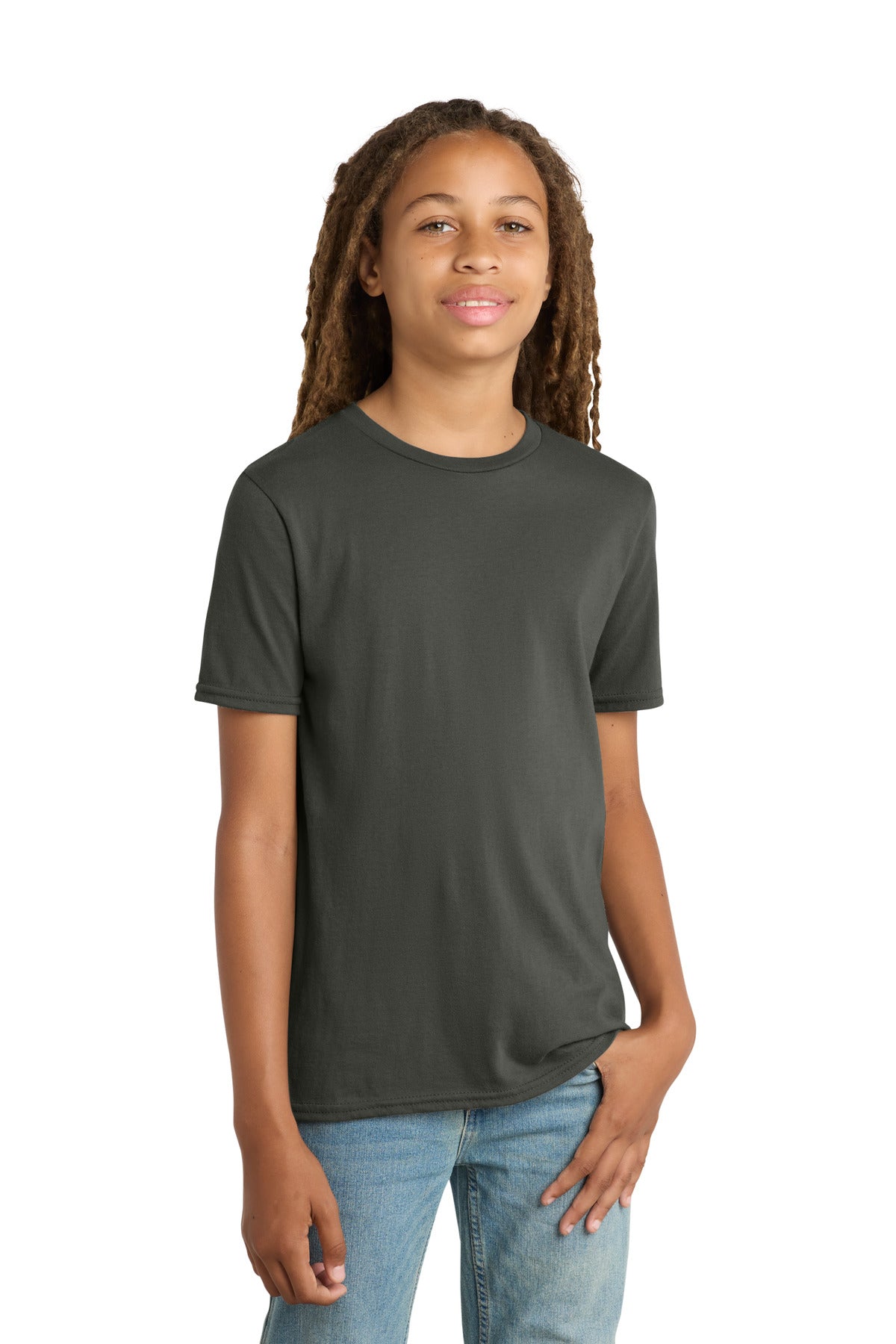 Custom Embroidered District T-Shirts  in Deepest Grey