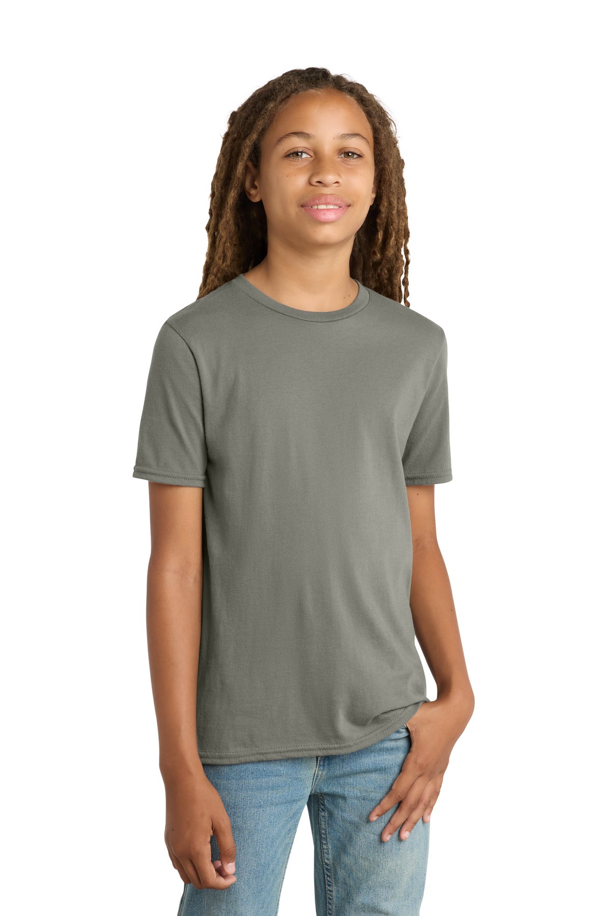 Custom Embroidered District T-Shirts  in Deep Smoke