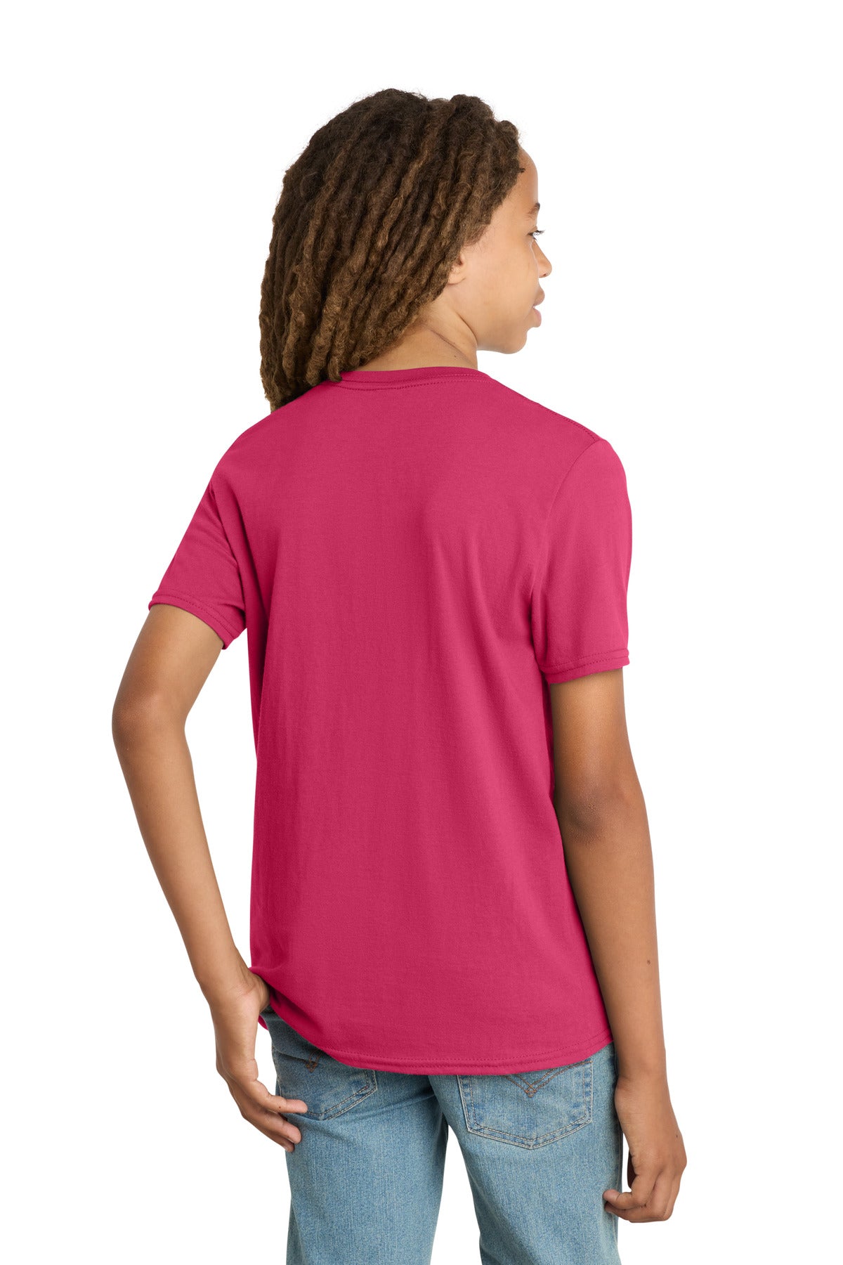 Custom Embroidered District T-Shirts  in Flush Pink