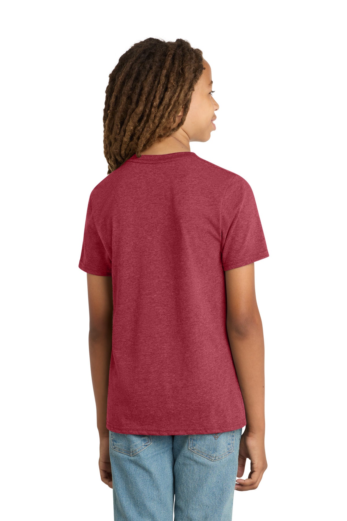 Custom Embroidered District T-Shirts  in Heathered Cardinal