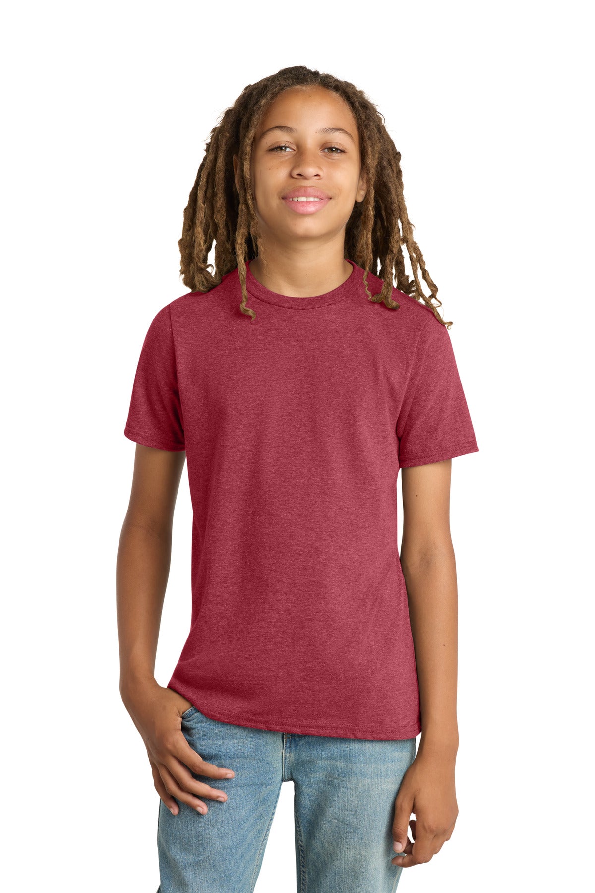 Custom Embroidered District T-Shirts  in Heathered Cardinal