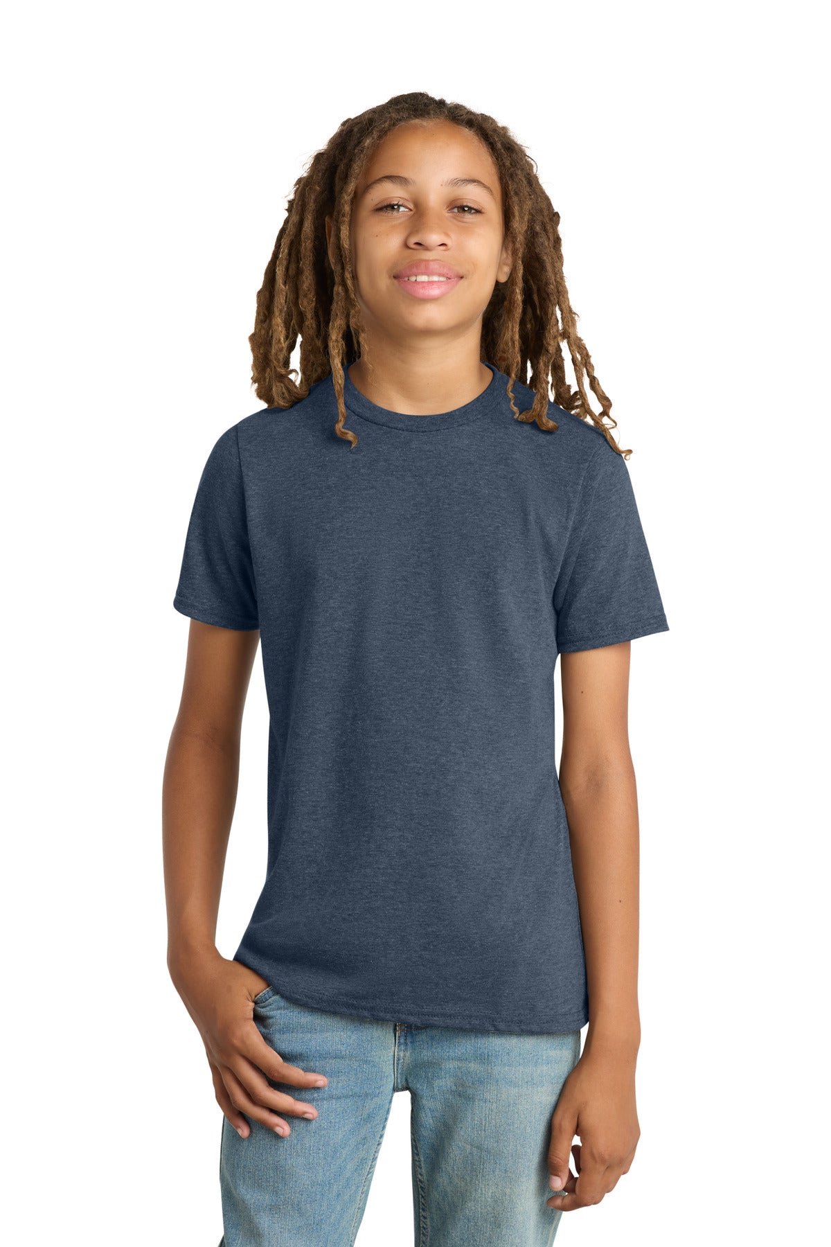 Custom Embroidered District T-Shirts  in Heathered Navy