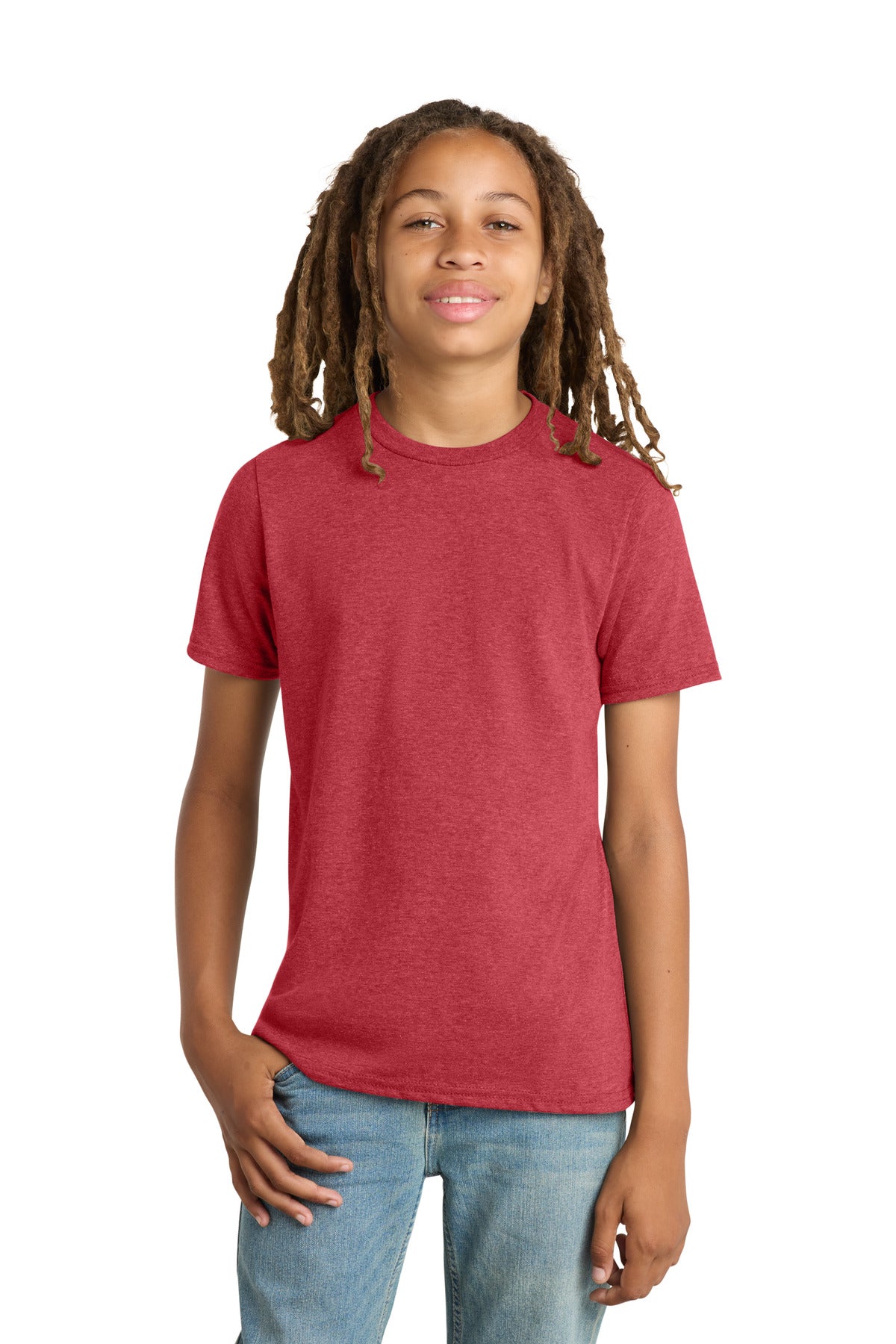 Custom Embroidered District T-Shirts  in Heathered Red