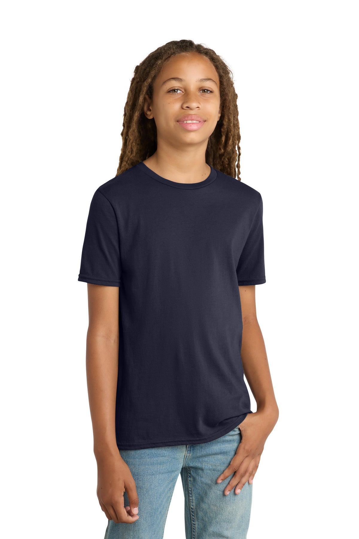 Custom Embroidered District T-Shirts  in New Navy