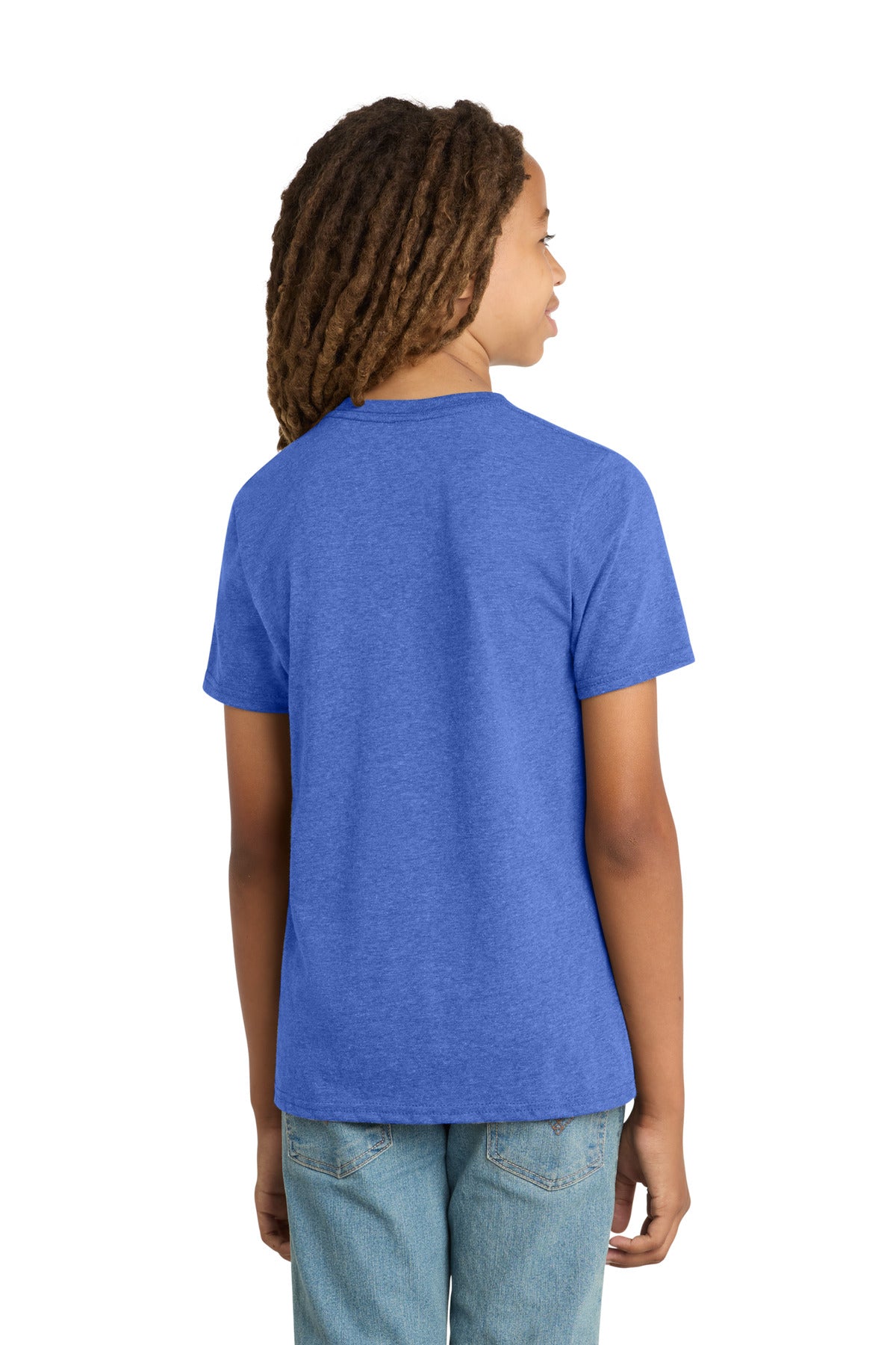 Custom Embroidered District T-Shirts  in Royal Frost