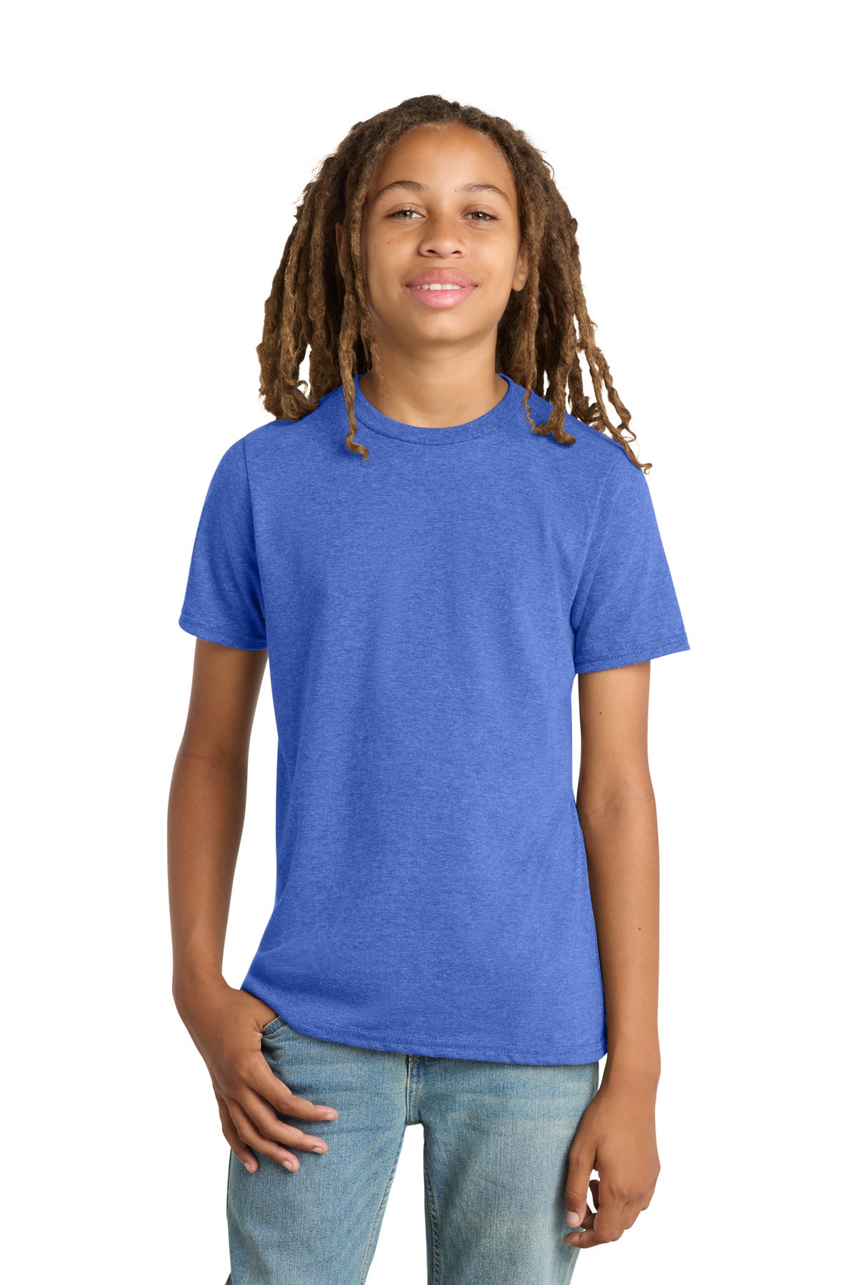 Custom Embroidered District T-Shirts  in Royal Frost