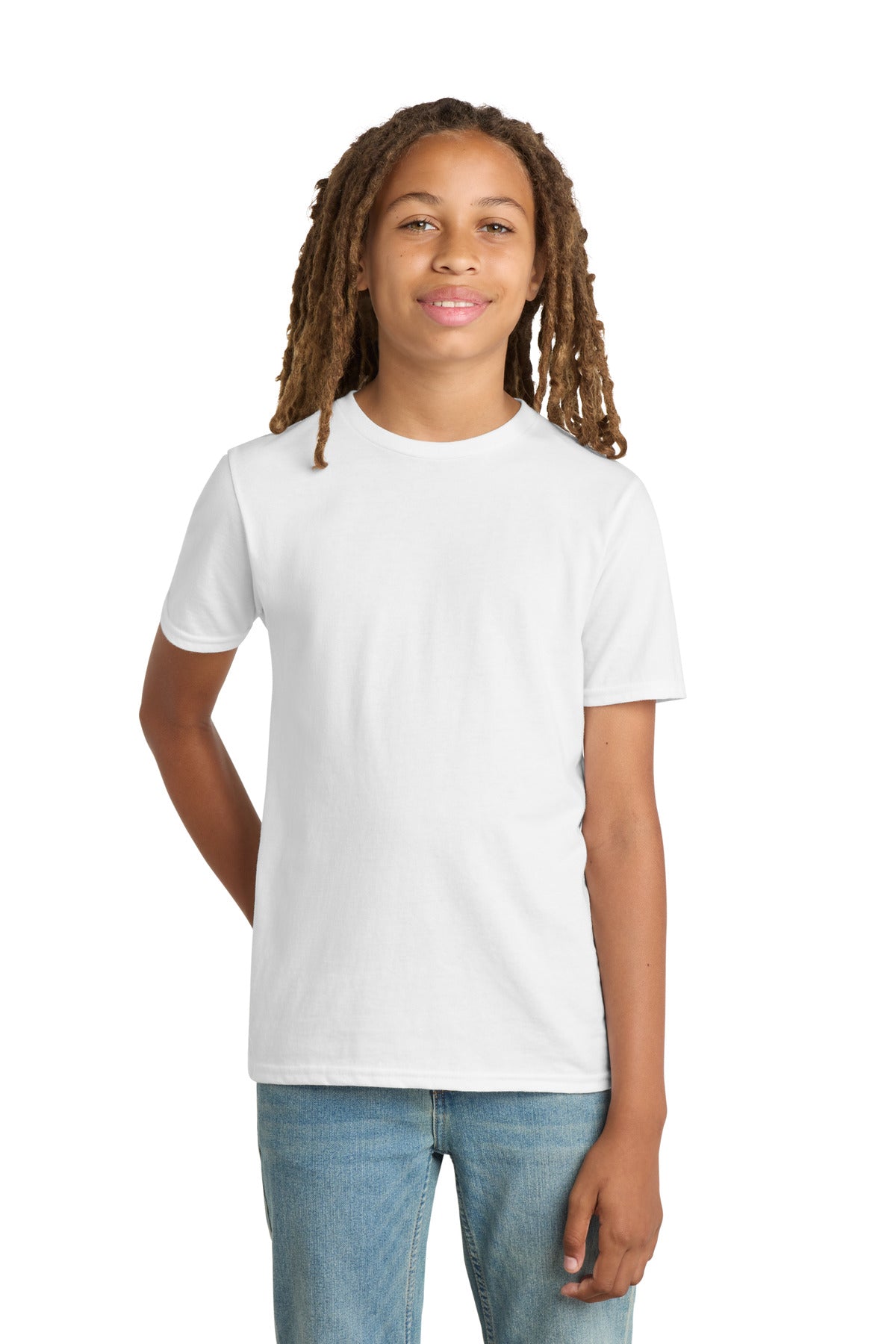 Custom Embroidered District T-Shirts  in White