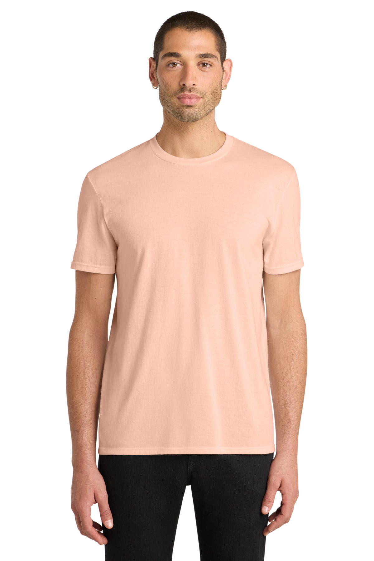 Custom Embroidered District T-Shirts  in Dusty Peach