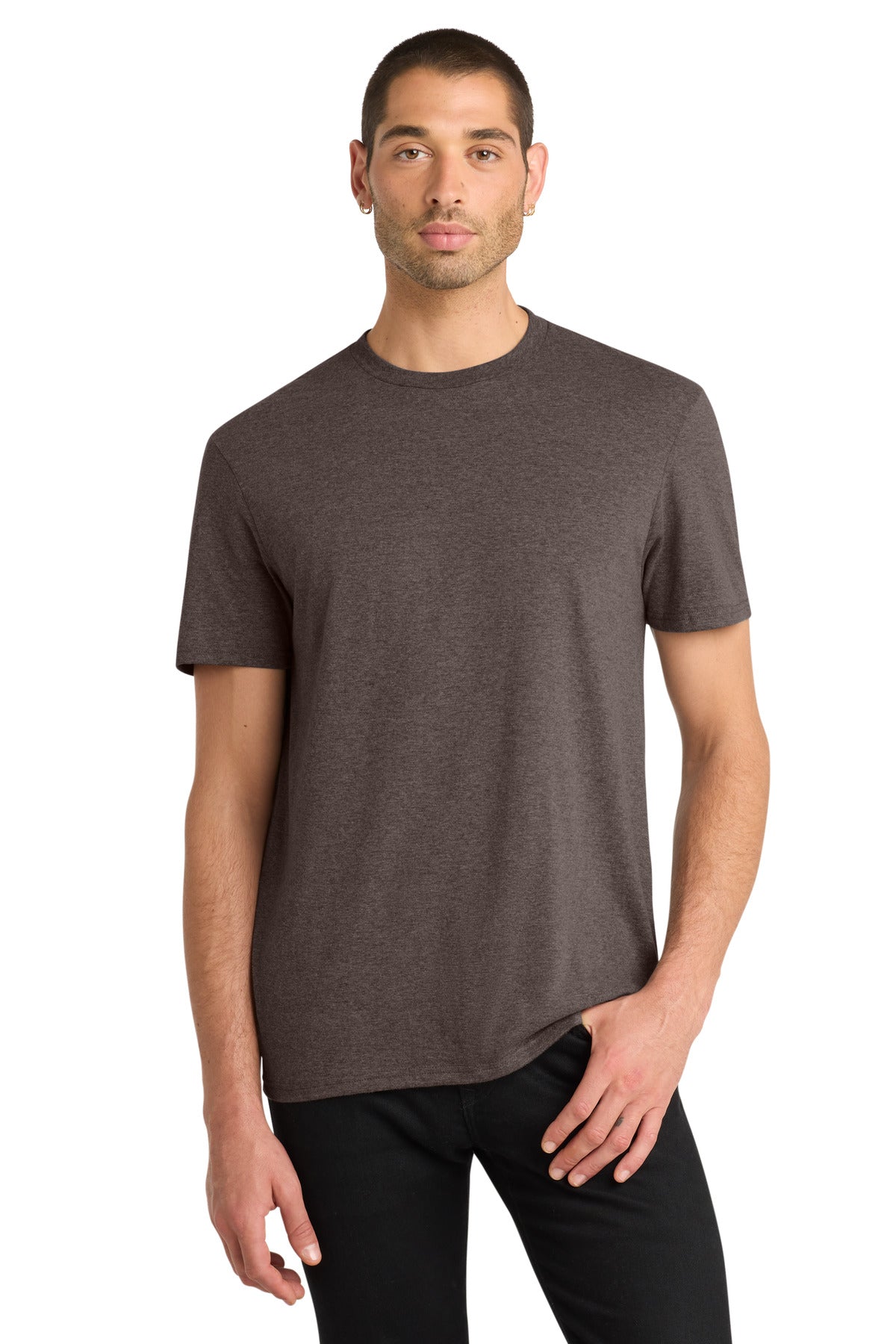 Custom Embroidered District T-Shirts  in Heathered Brown