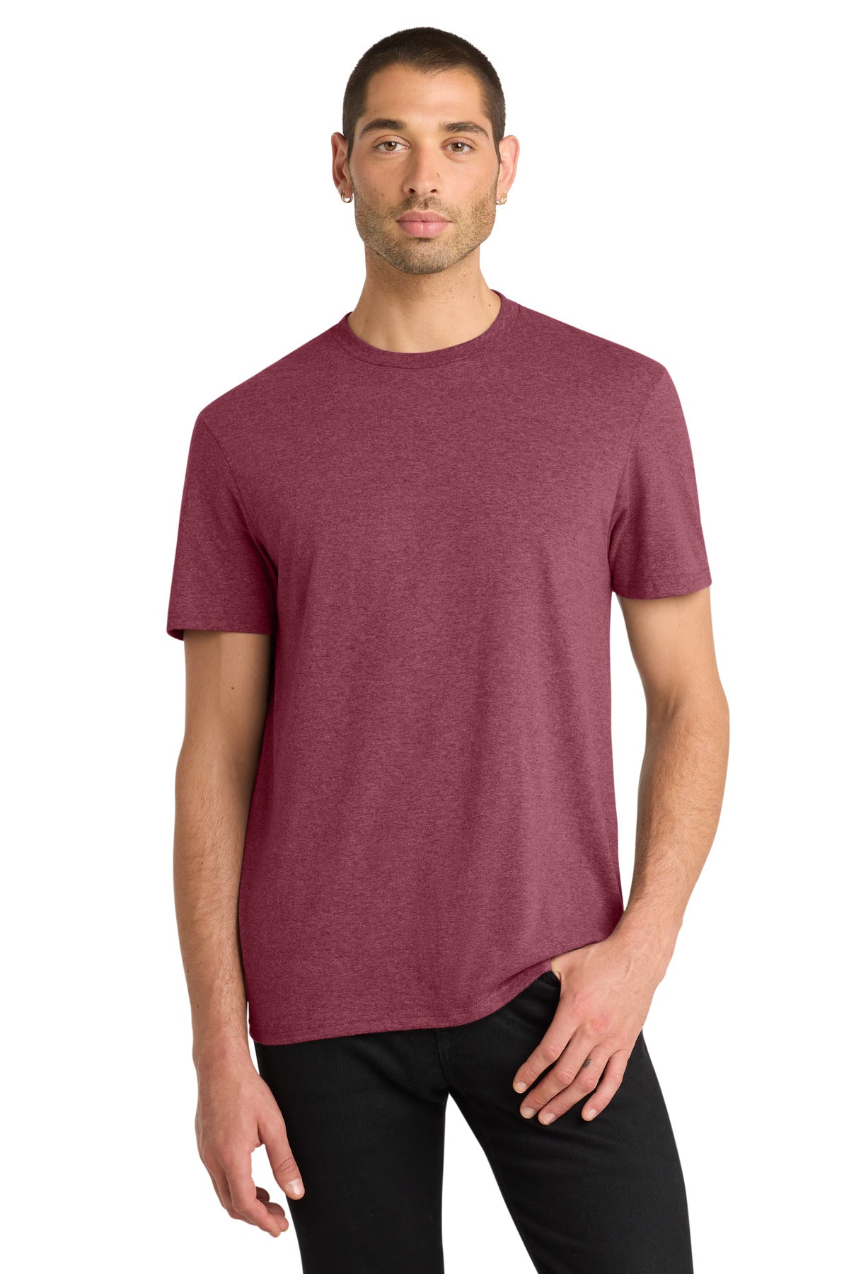 Custom Embroidered District T-Shirts  in Heathered Cardinal