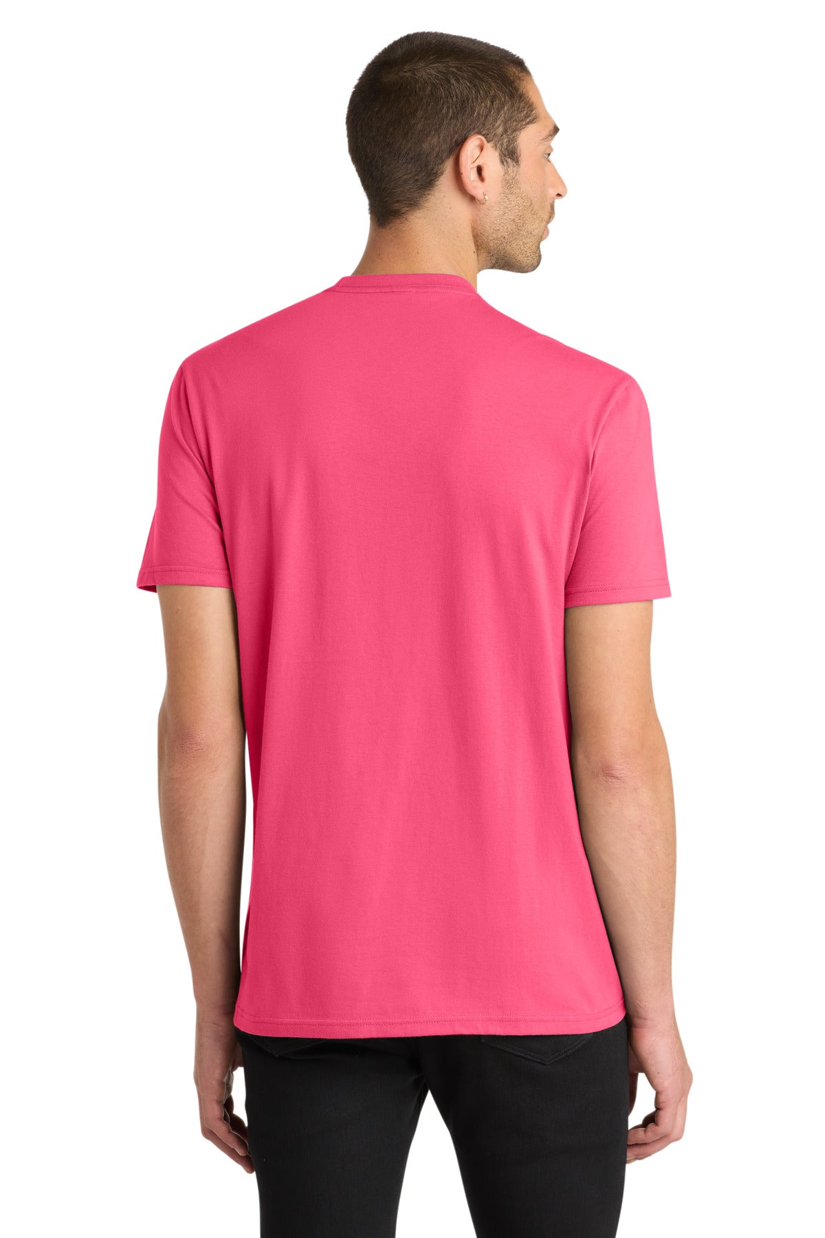 Custom Embroidered District T-Shirts  in Neon Pink
