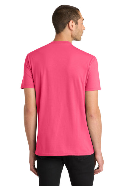 Custom Embroidered District T-Shirts  in Neon Pink