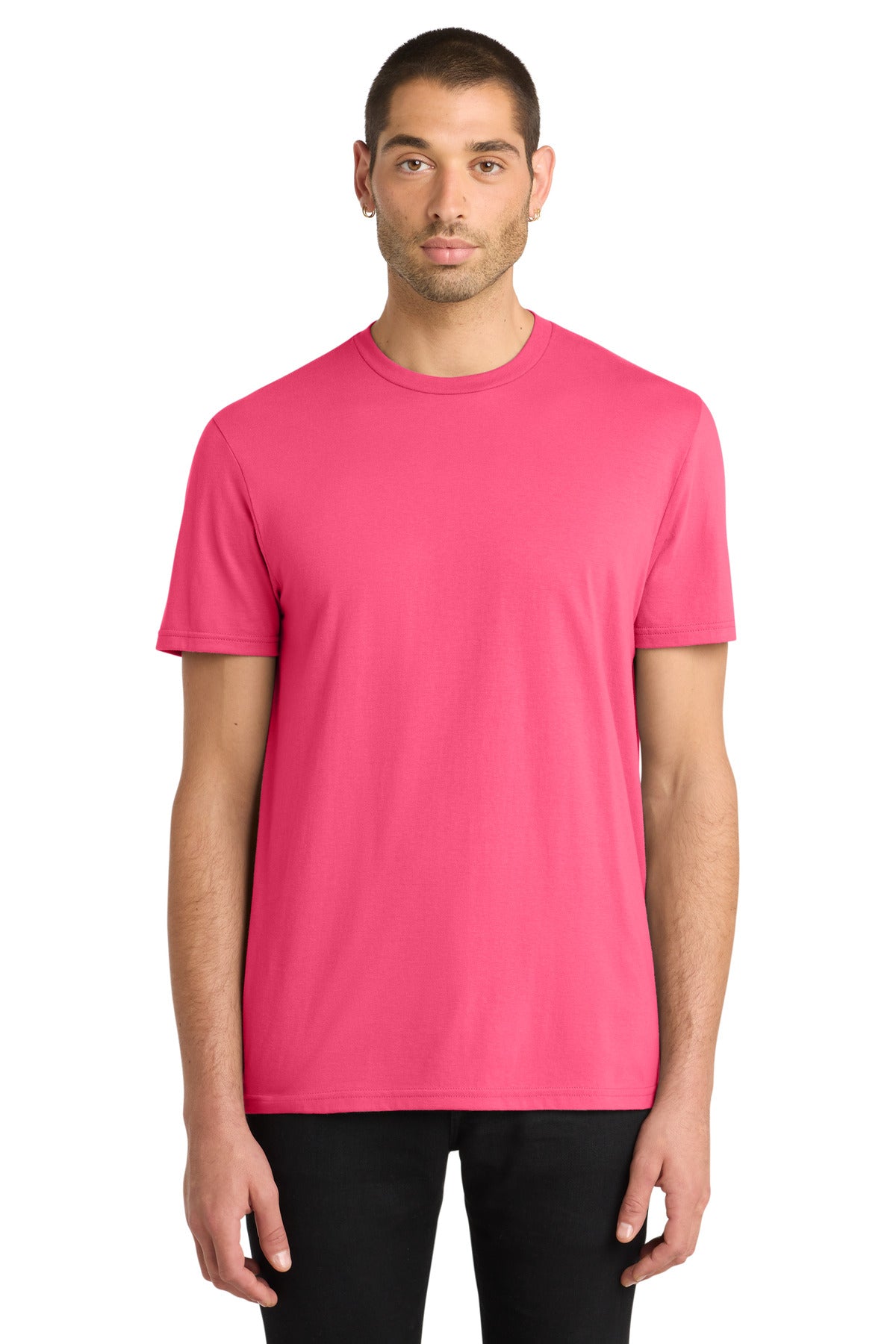 Custom Embroidered District T-Shirts  in Neon Pink