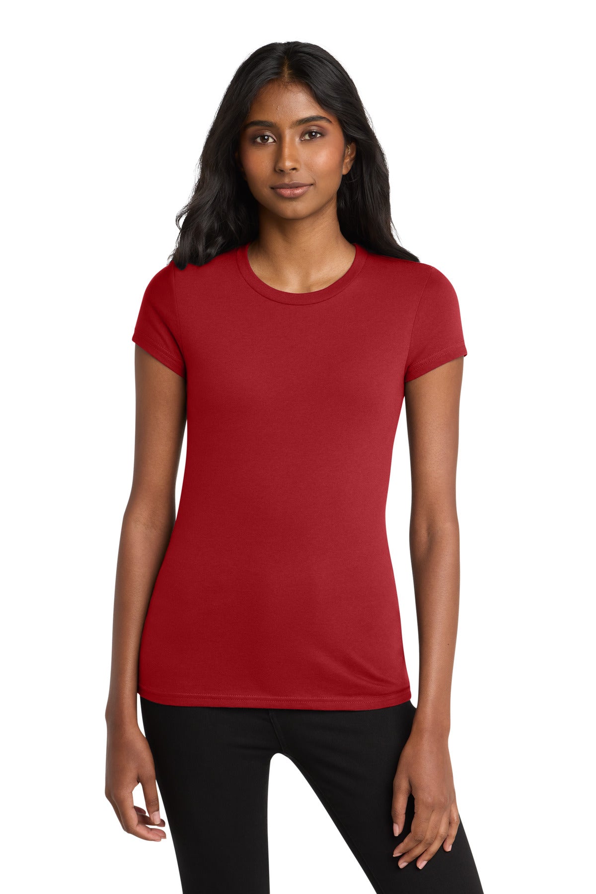 Custom Embroidered District T-Shirts  in Classic Red