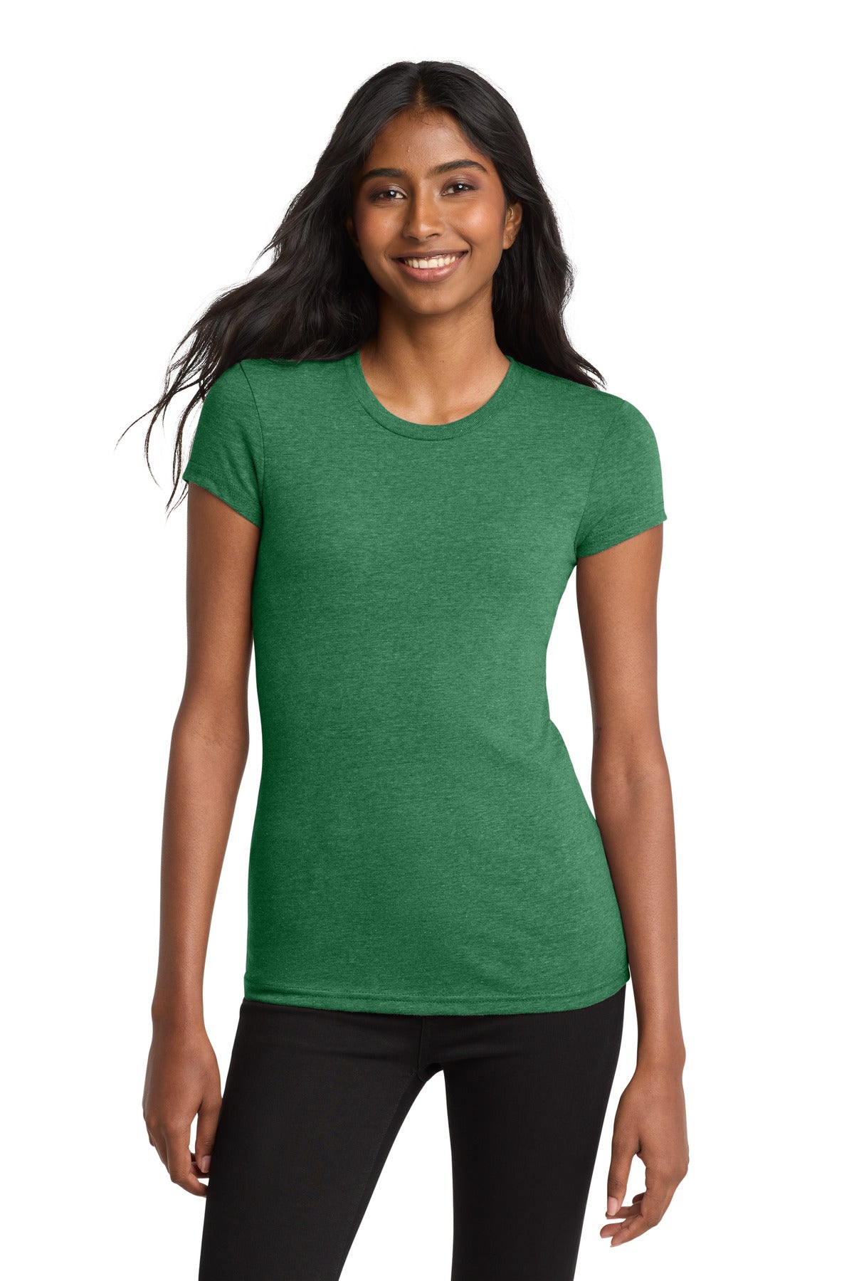 Custom Embroidered District T-Shirts  in Heathered Kelly Green
