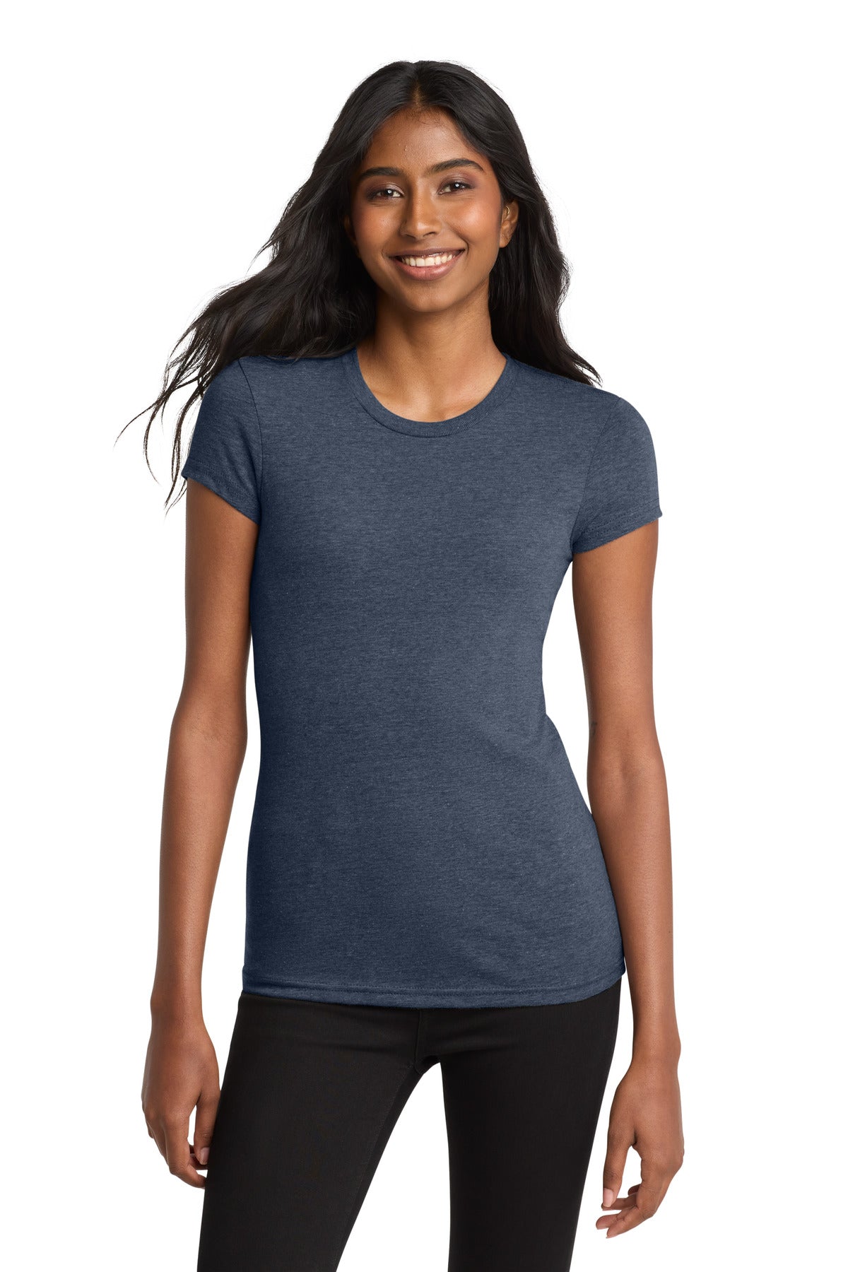 Custom Embroidered District T-Shirts  in Heathered Navy