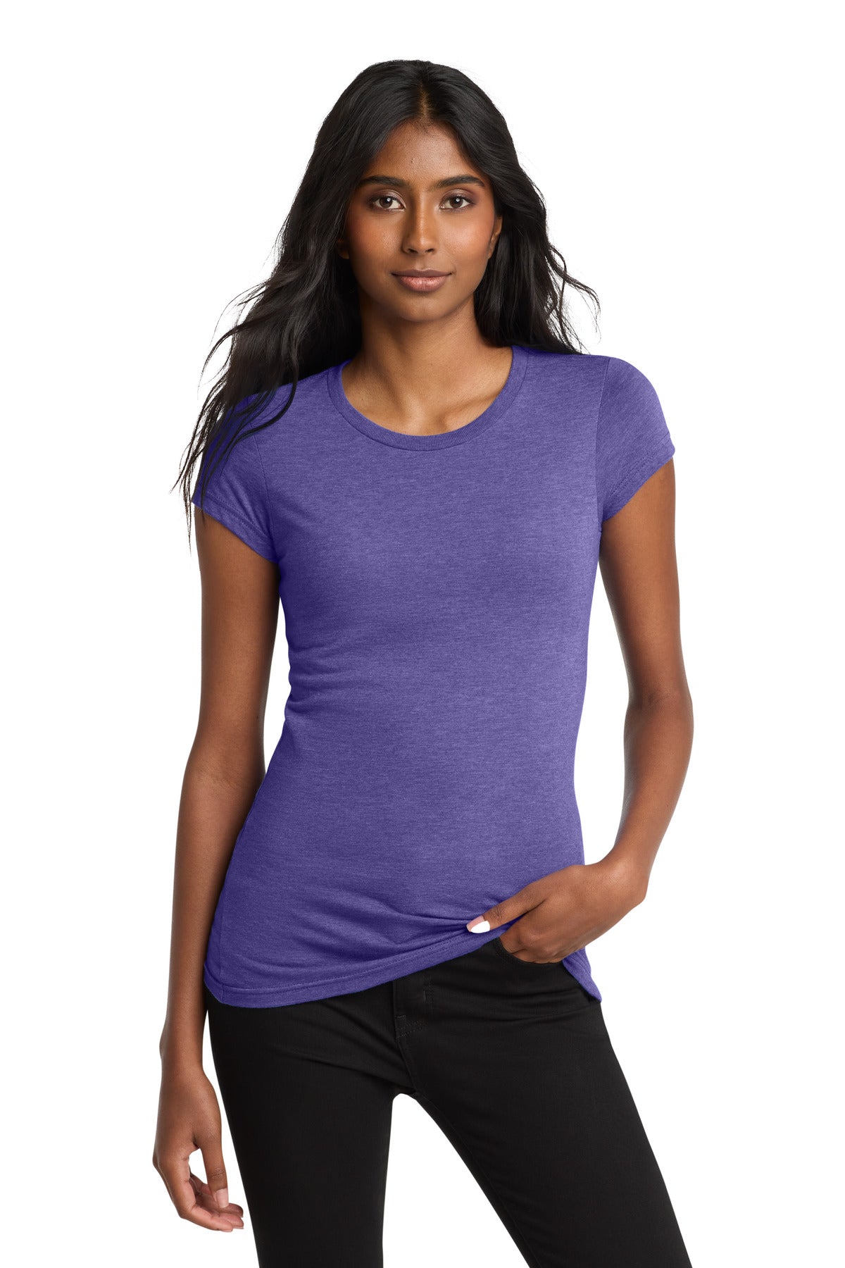Custom Embroidered District T-Shirts  in Heathered Purple