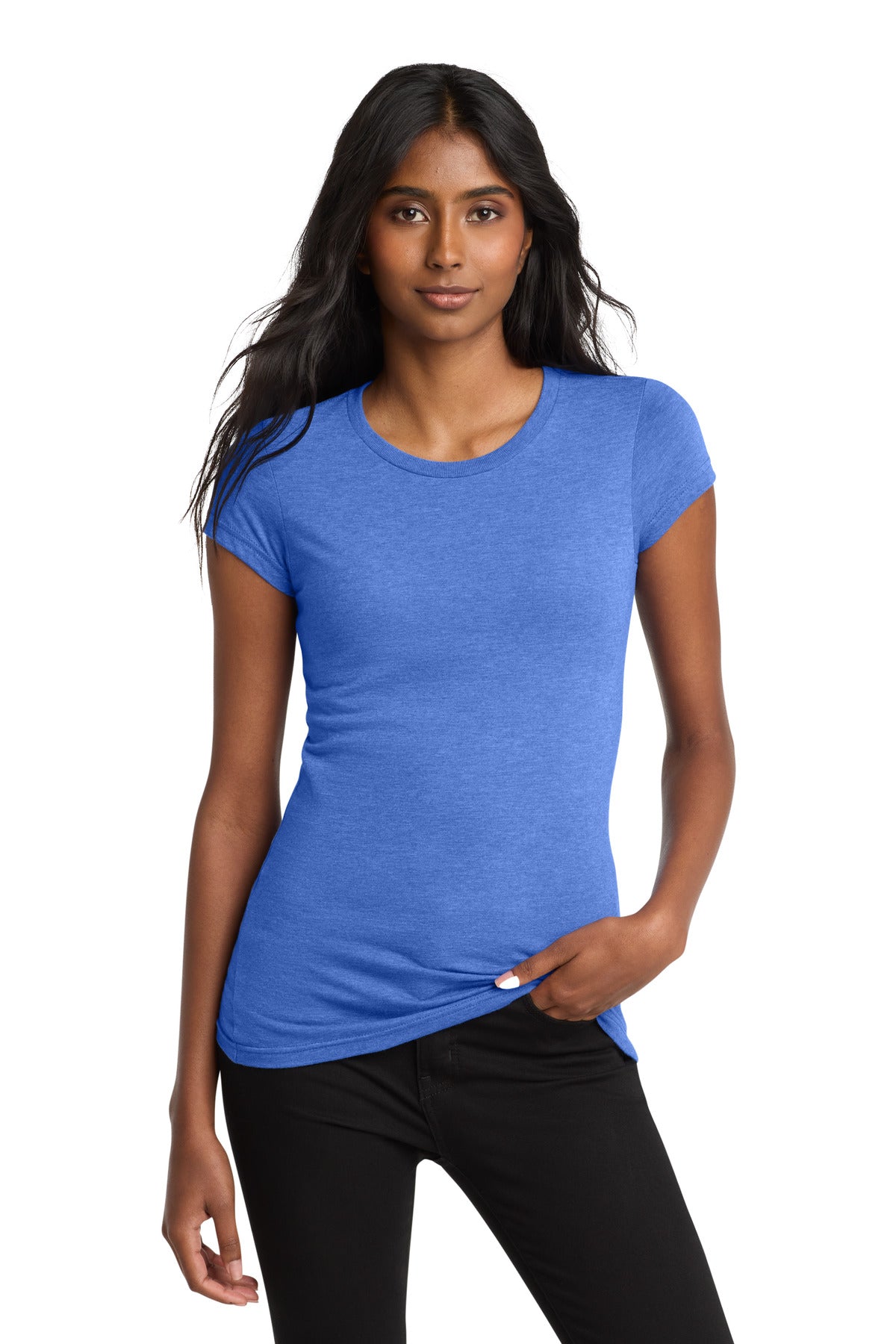 Custom Embroidered District T-Shirts  in Heathered Royal