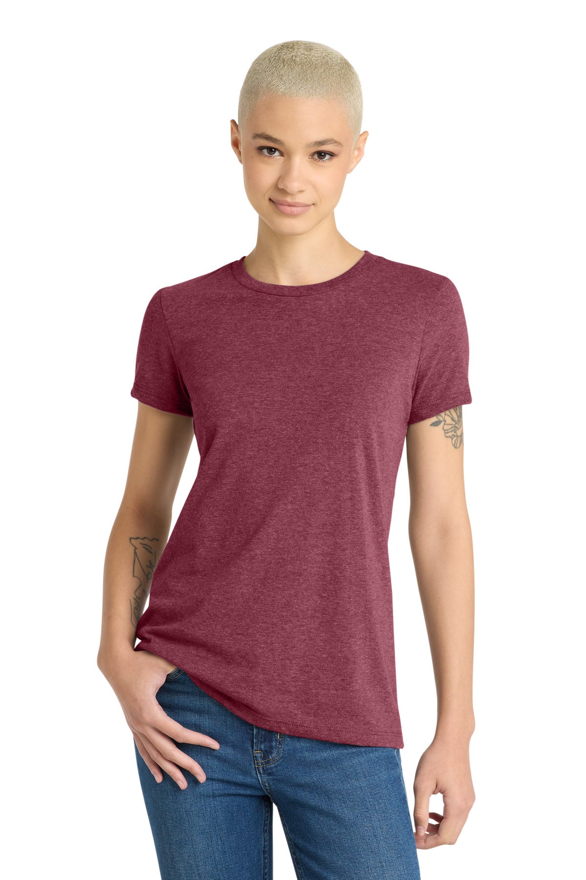 Custom Embroidered District T-Shirts  in Heathered Cardinal