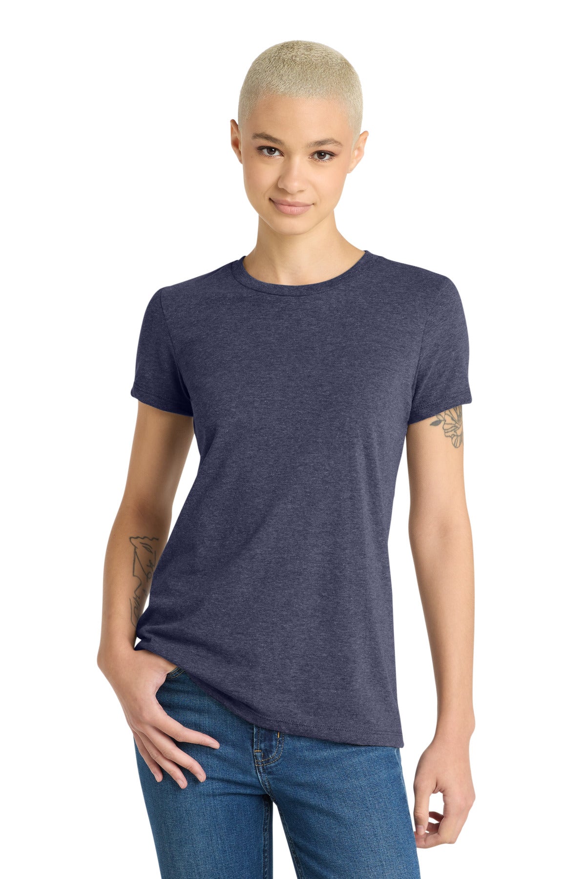 Custom Embroidered District T-Shirts  in Heathered Navy
