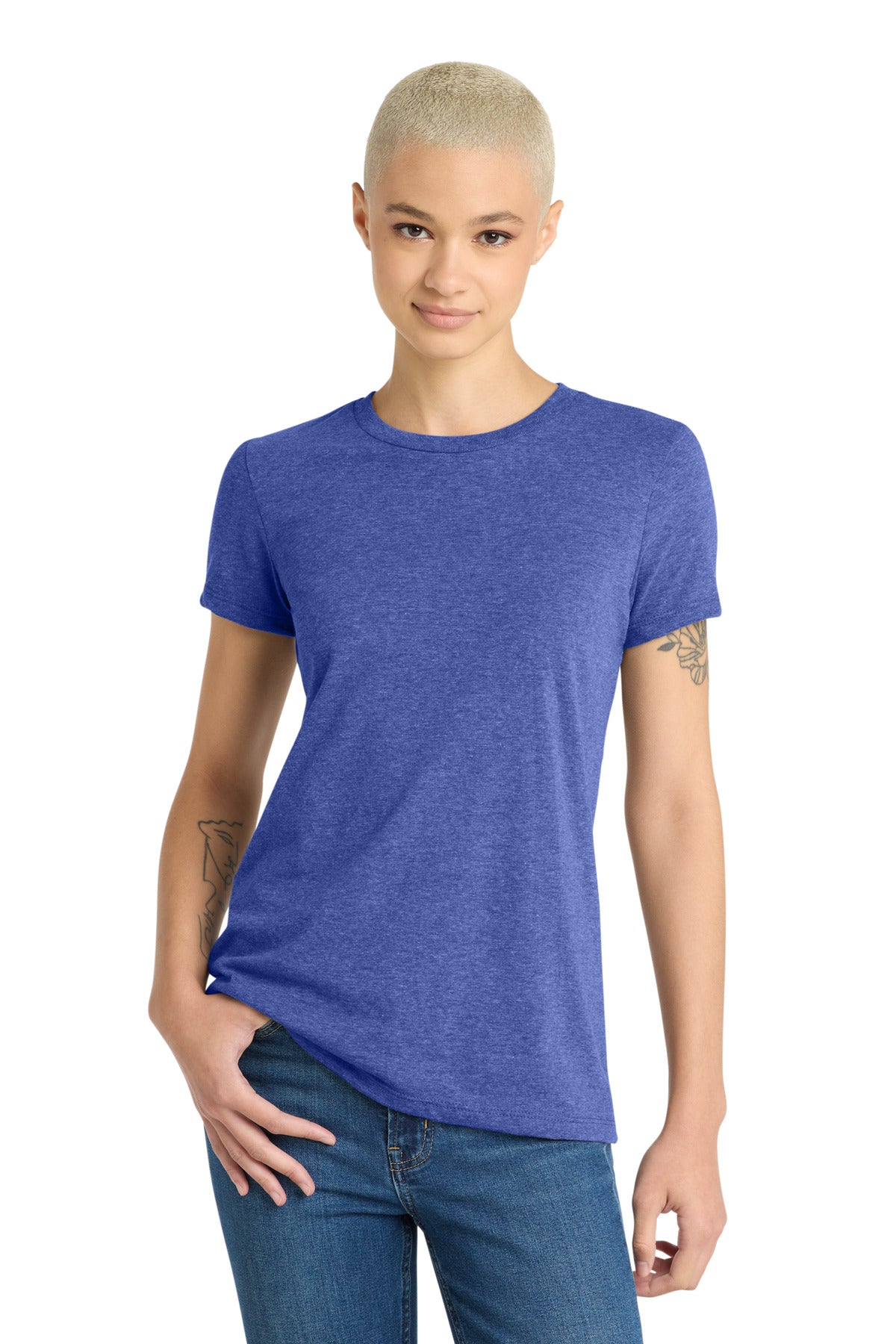 Custom Embroidered District T-Shirts  in Royal Frost