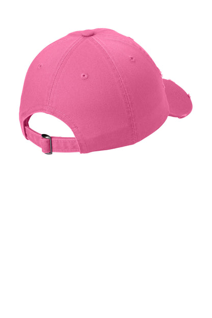 Custom Embroidered District Caps in True Pink